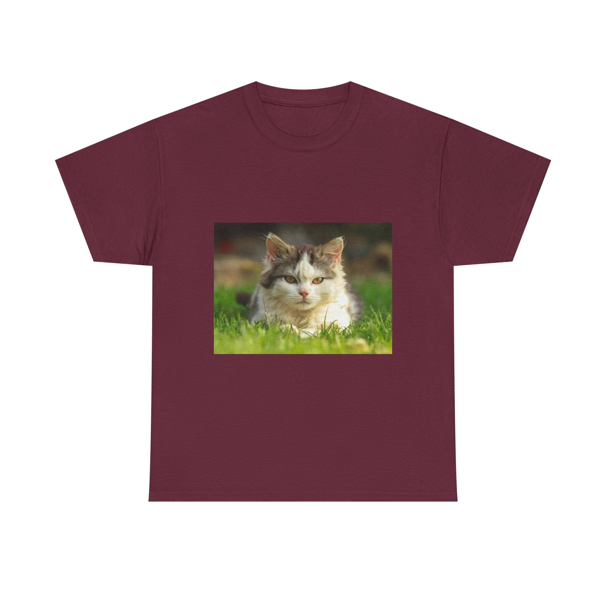 Cat Photo Tee — Relaxed Cat Lying in Grass T-Shirt