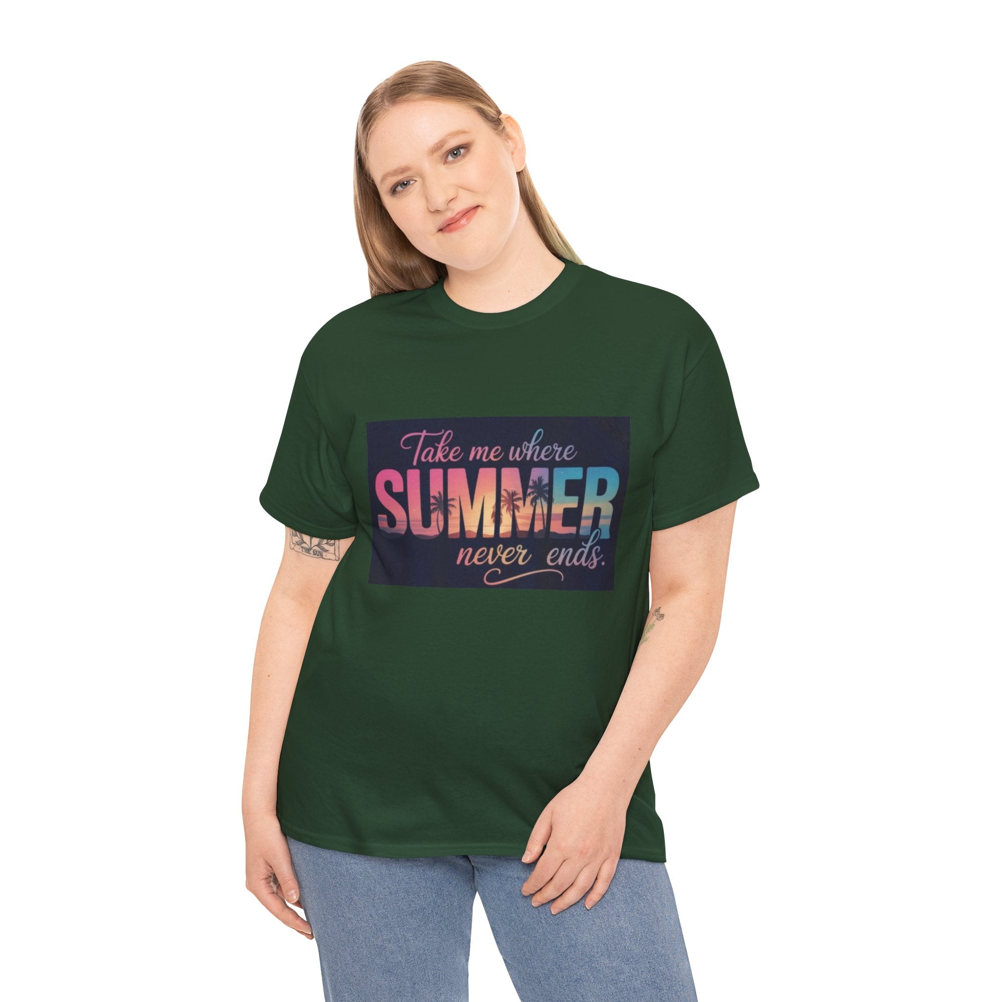 T-Shirt — "Take Me Where Summer Never Ends" Retro Beach Vibes