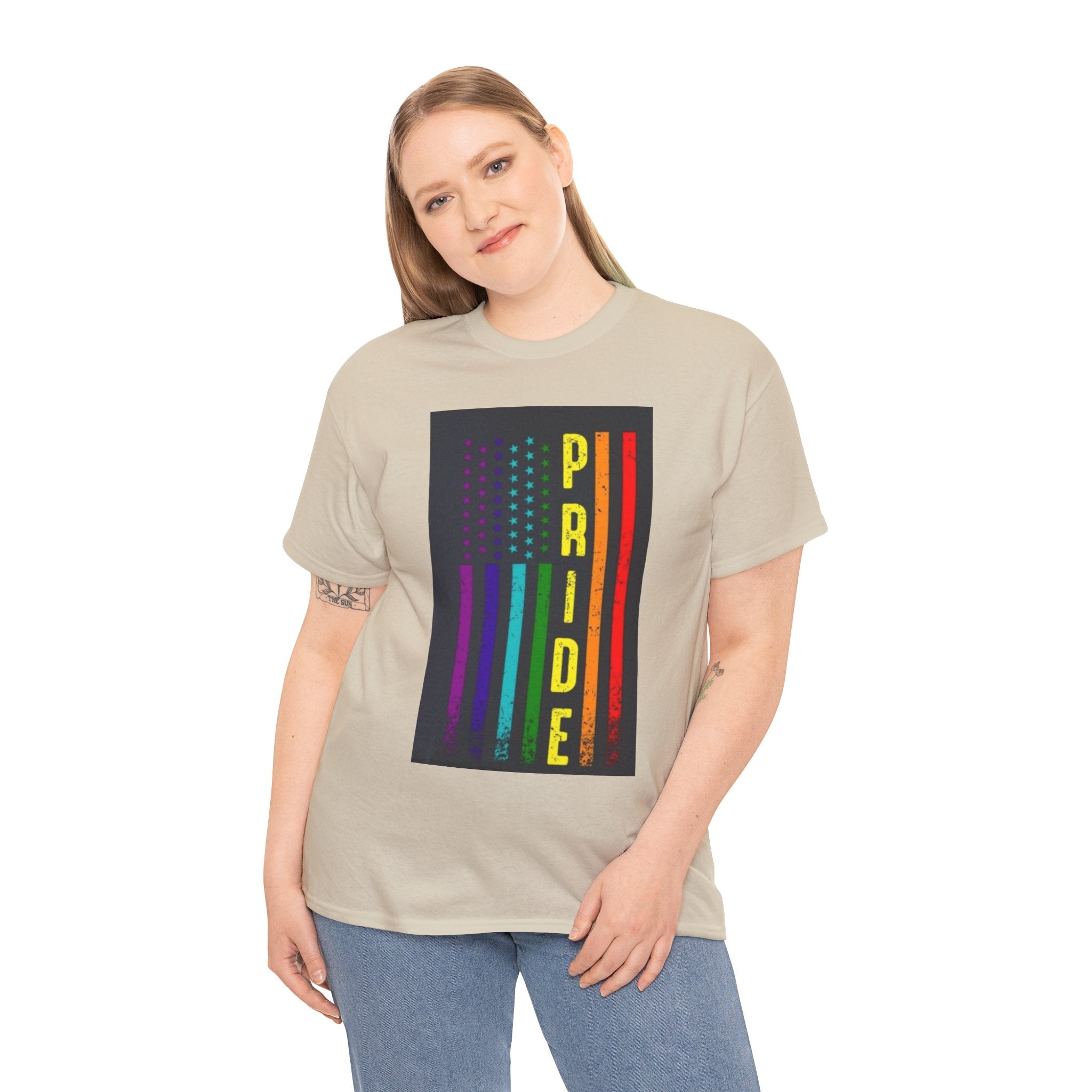 Pride Rainbow Flag Tee — Vertical "PRIDE" Graphic T-Shirt