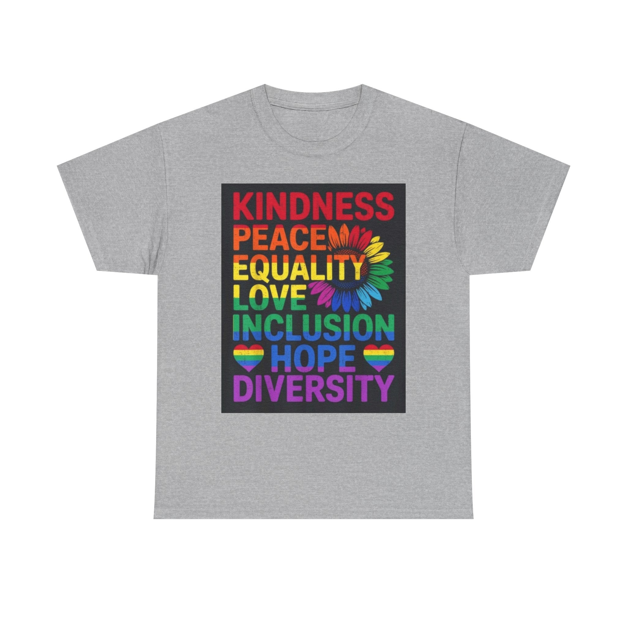 Kindness Peace Equality Rainbow T-Shirt — Pride Inclusion & Diversity Tee