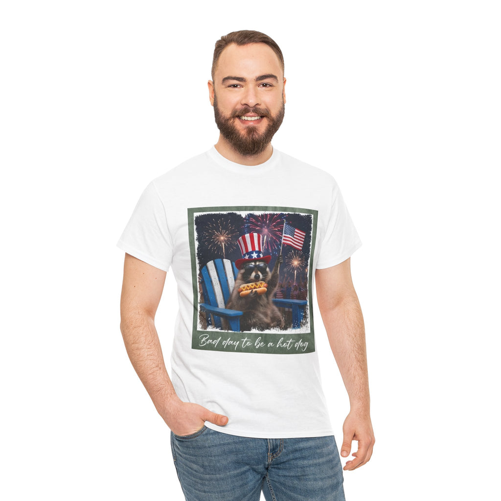Patriotic Uncle Sam Bear T-Shirt — 'God Spares Us to Be a Hot Dog' 4th of July Tee