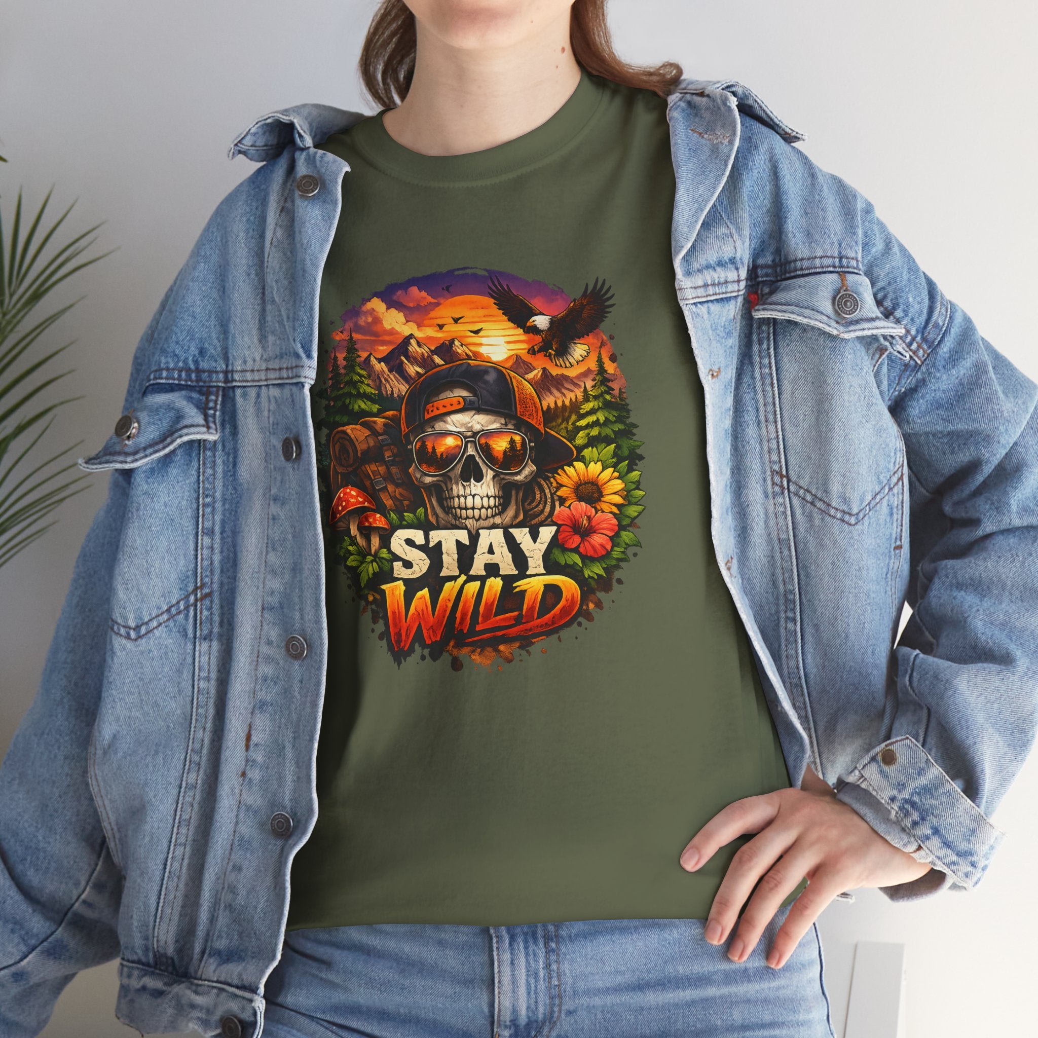 Stay Wild Skull Tee — Vintage Sunset Skull & Sunflower Graphic T-Shirt
