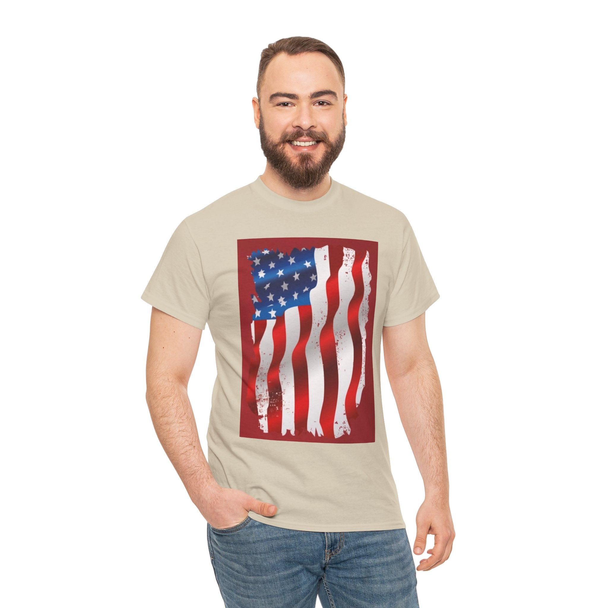 American Flag Graphic Tee — Distressed Wavy Stars & Stripes