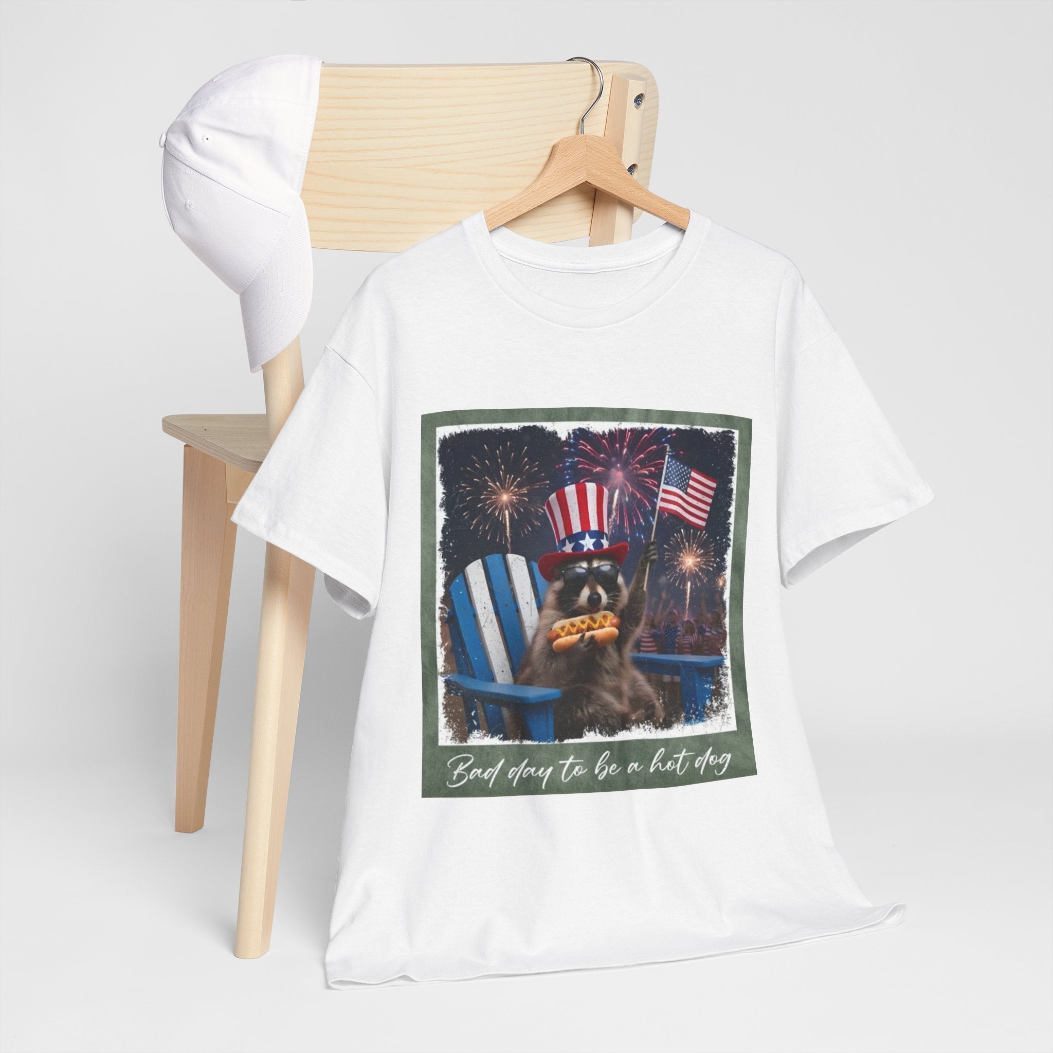 Patriotic Uncle Sam Bear T-Shirt — 'God Spares Us to Be a Hot Dog' 4th of July Tee