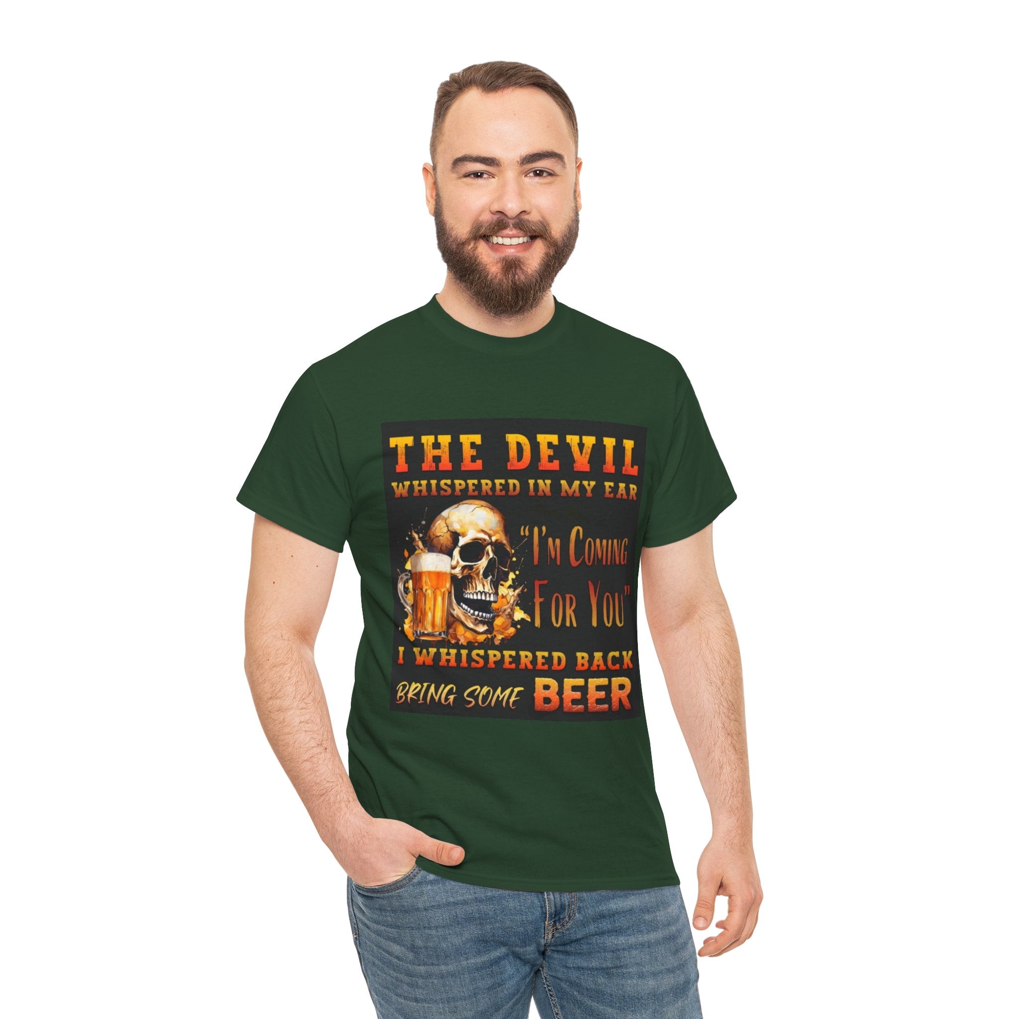 Devil Whispered T-Shirt — “I’m Coming For You” Skull Beer Graphic Tee