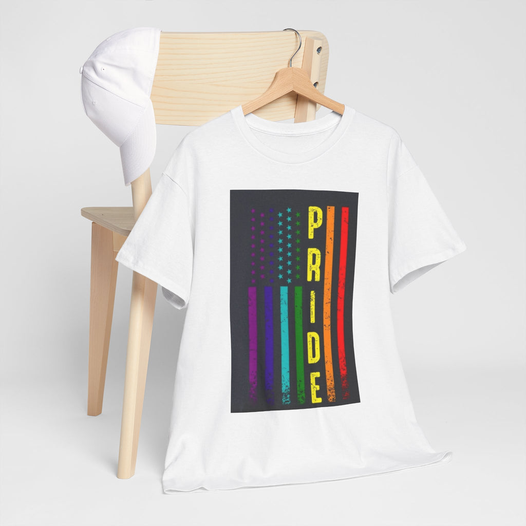 Pride Rainbow Flag Tee — Vertical "PRIDE" Graphic T-Shirt