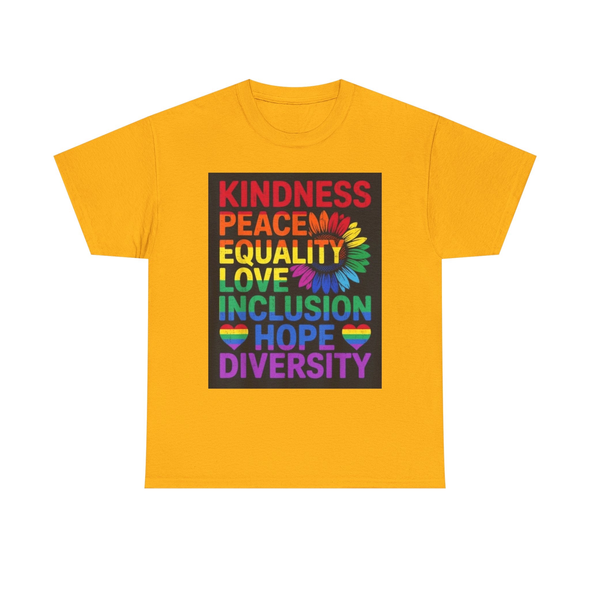 Kindness Peace Equality Rainbow T-Shirt — Pride Inclusion & Diversity Tee