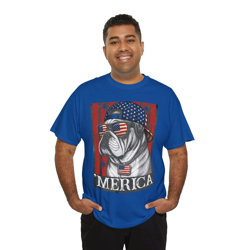 'Merica Bulldog T-Shirt — Patriotic American Flag Tee for Fourth of July