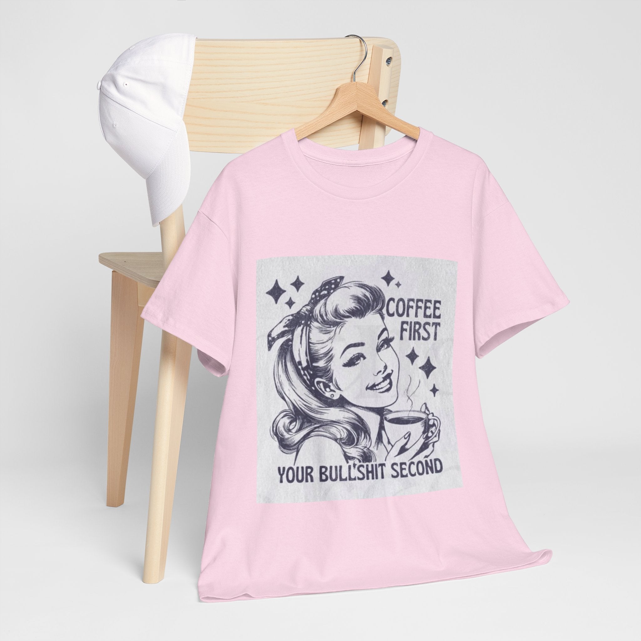 Coffee First Tee — “Coffee First, Your Bullshit Second” Retro Women’s Graphic T‑Shirt