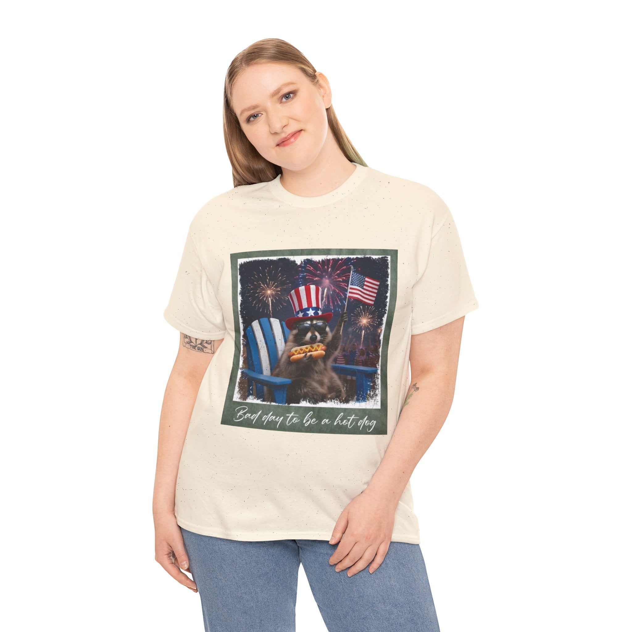 Patriotic Uncle Sam Bear T-Shirt — 'God Spares Us to Be a Hot Dog' 4th of July Tee