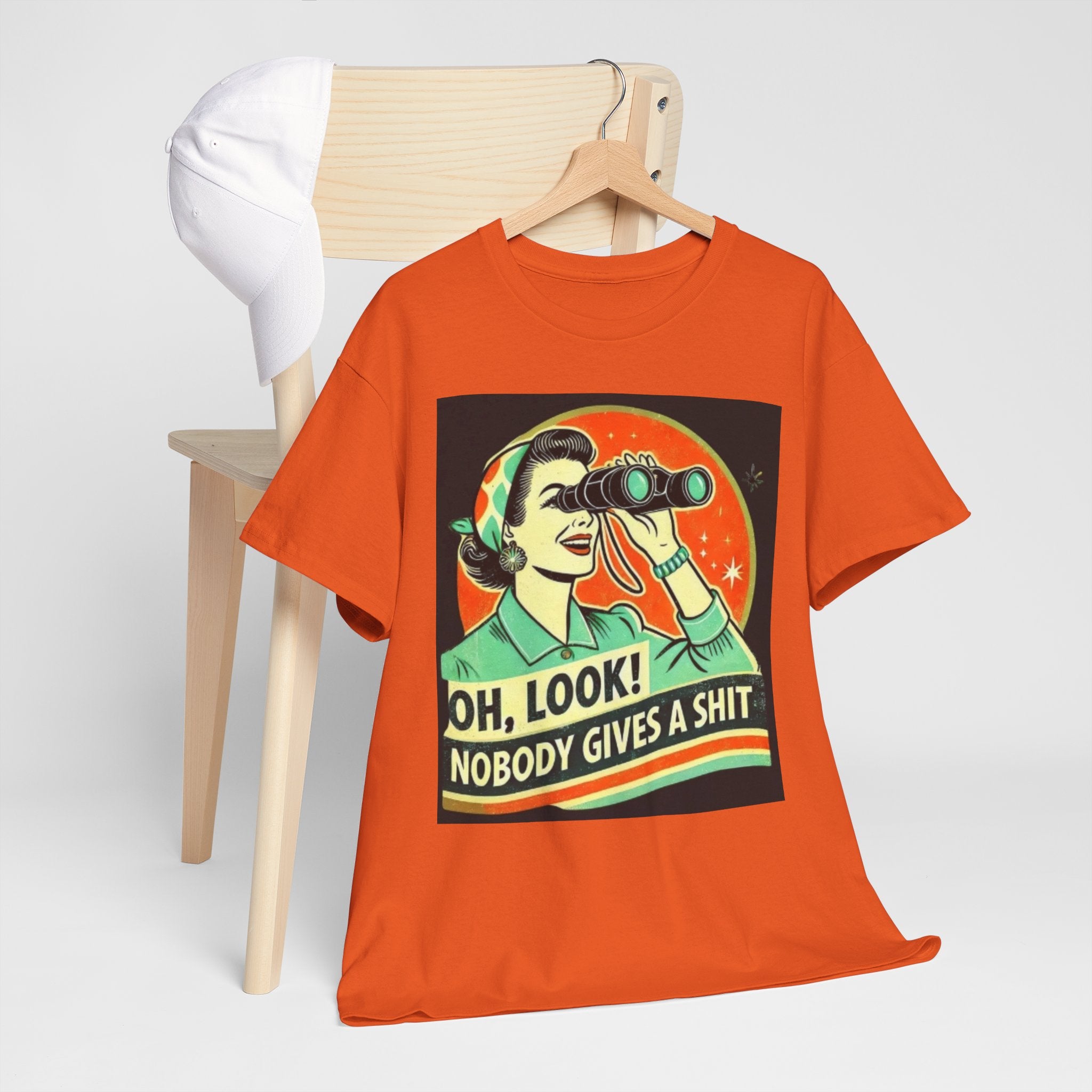 Graphic Tee — "Oh, Look! Nobody Gives a Shit" Retro Binoculars Design