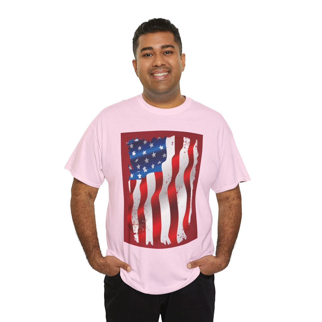 American Flag Graphic Tee — Distressed Wavy Stars & Stripes