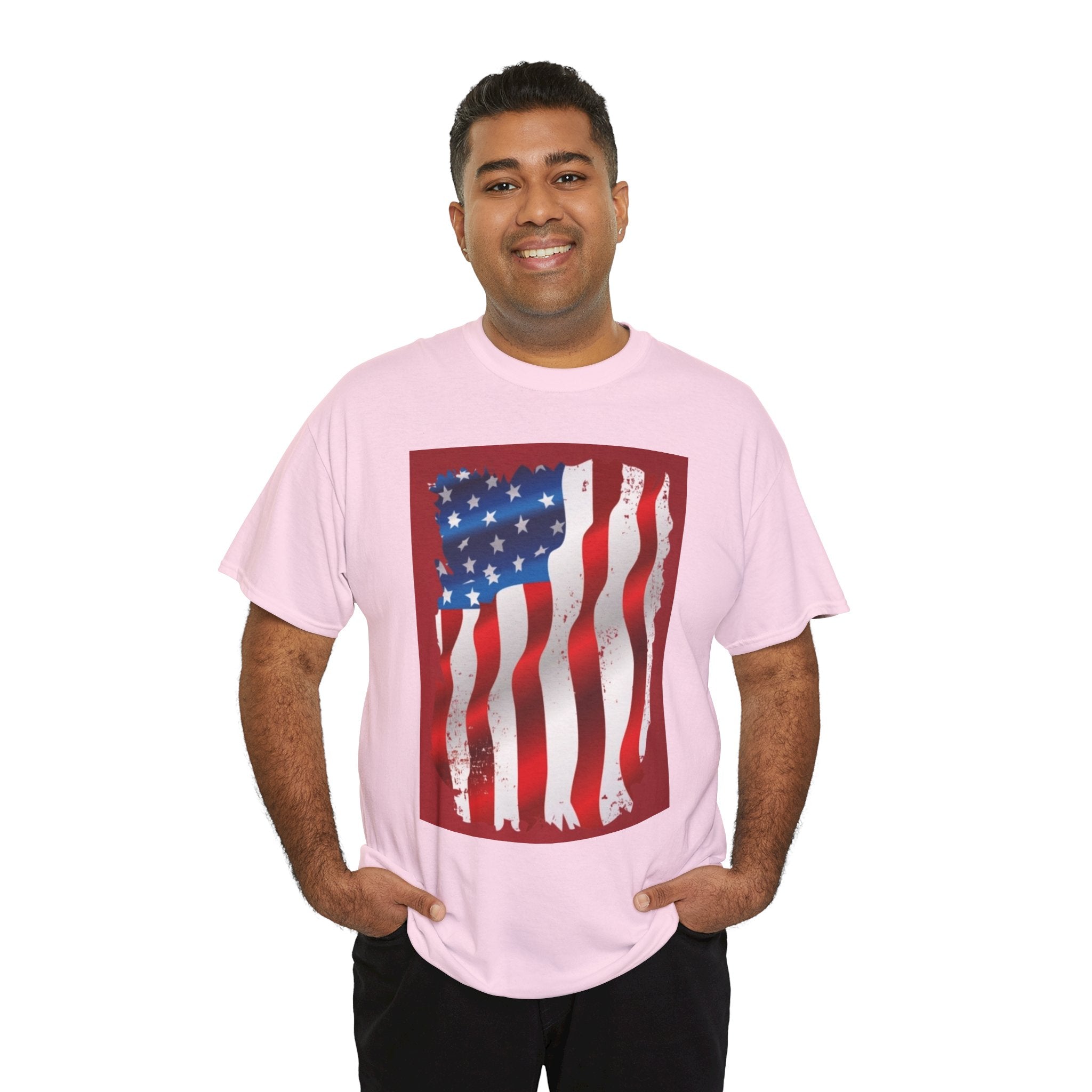 American Flag Graphic Tee — Distressed Wavy Stars & Stripes