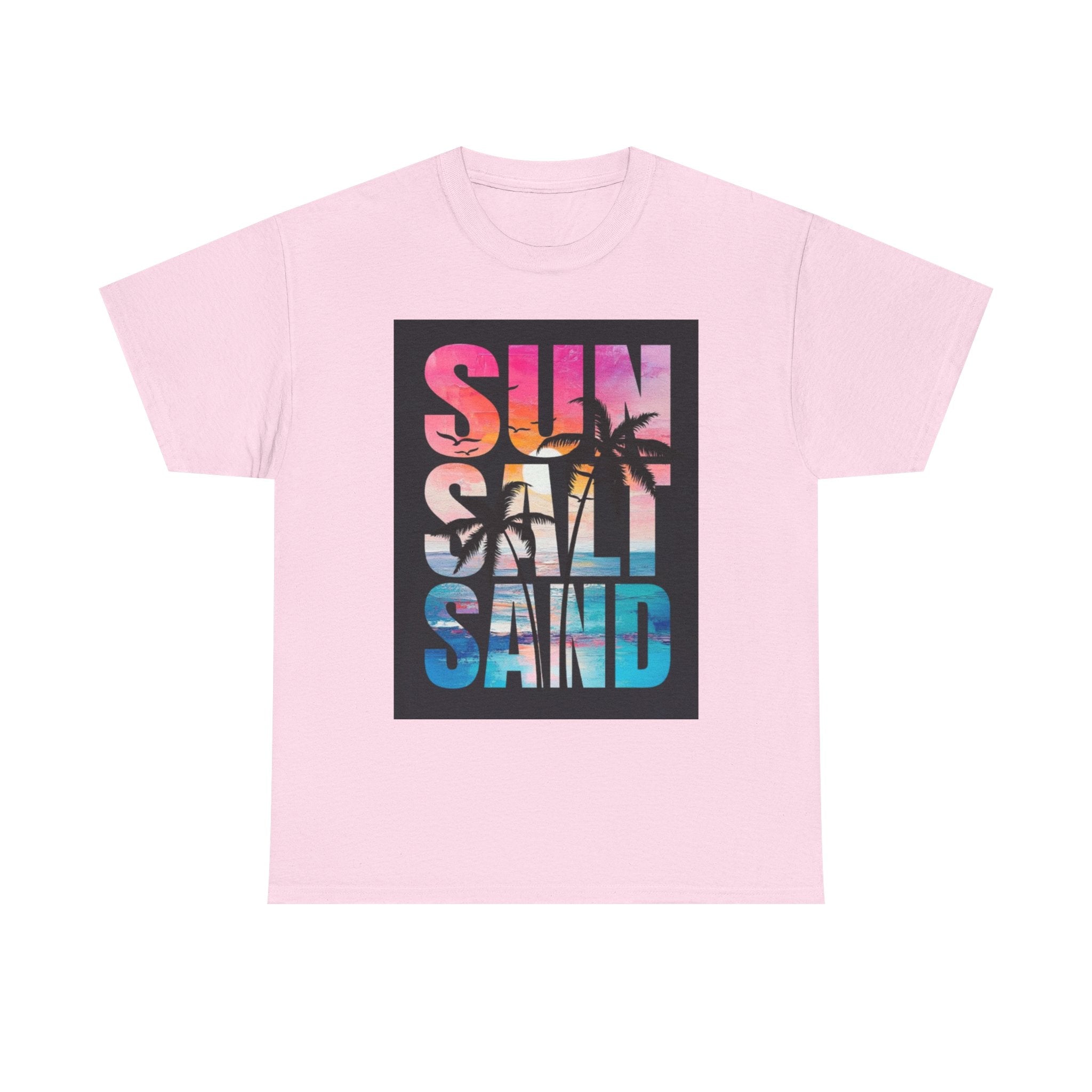 Sun Salt Sand Beach T-Shirt — Tropical Palm Sunset Graphic Tee