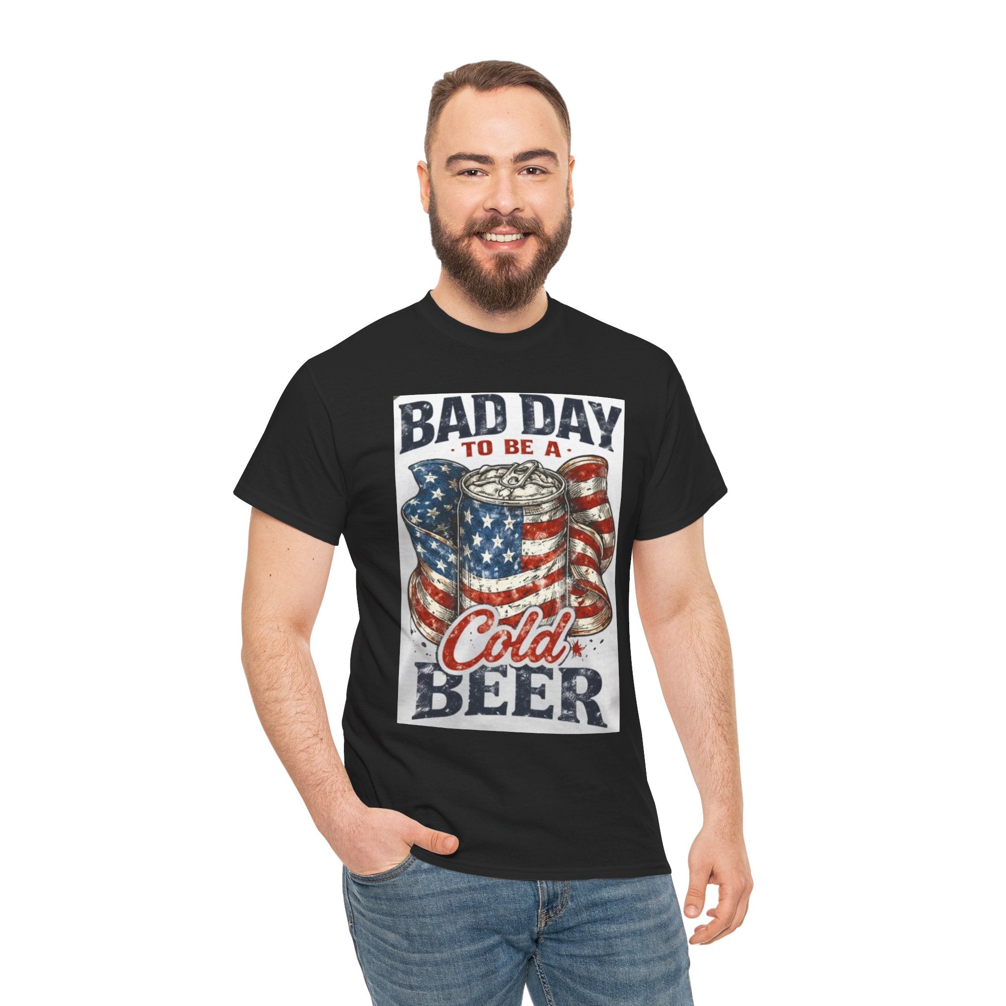 Bad Day to Be a Cold Beer T-Shirt — American Flag Beer Can Graphic Tee