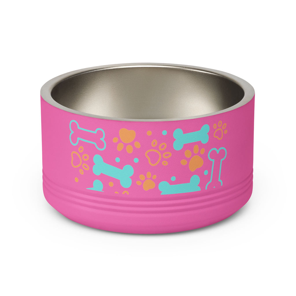 Dog Bone & Paw Print Pet Bowl — 18oz Stainless Steel Dog Food Dish