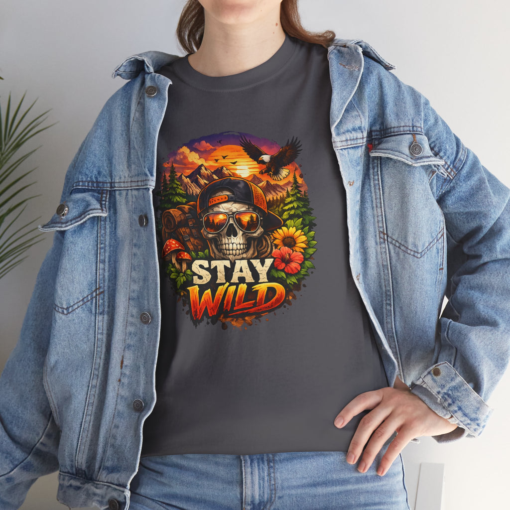 Stay Wild Skull Tee — Vintage Sunset Skull & Sunflower Graphic T-Shirt