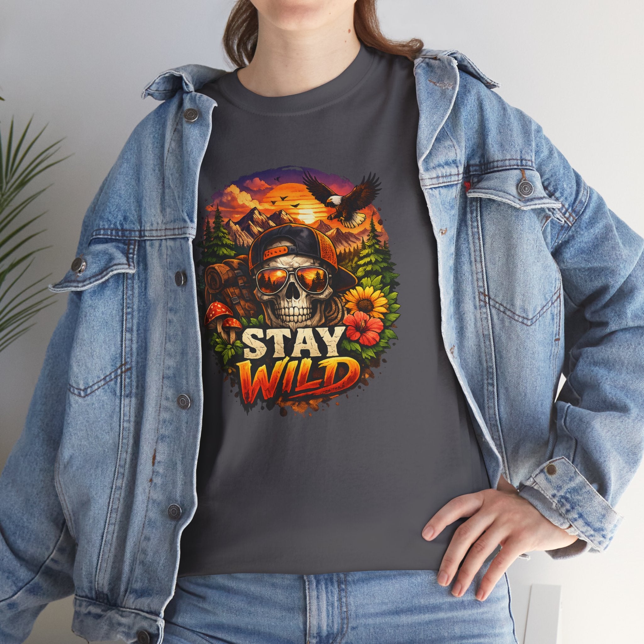 Stay Wild Skull Tee — Vintage Sunset Skull & Sunflower Graphic T-Shirt