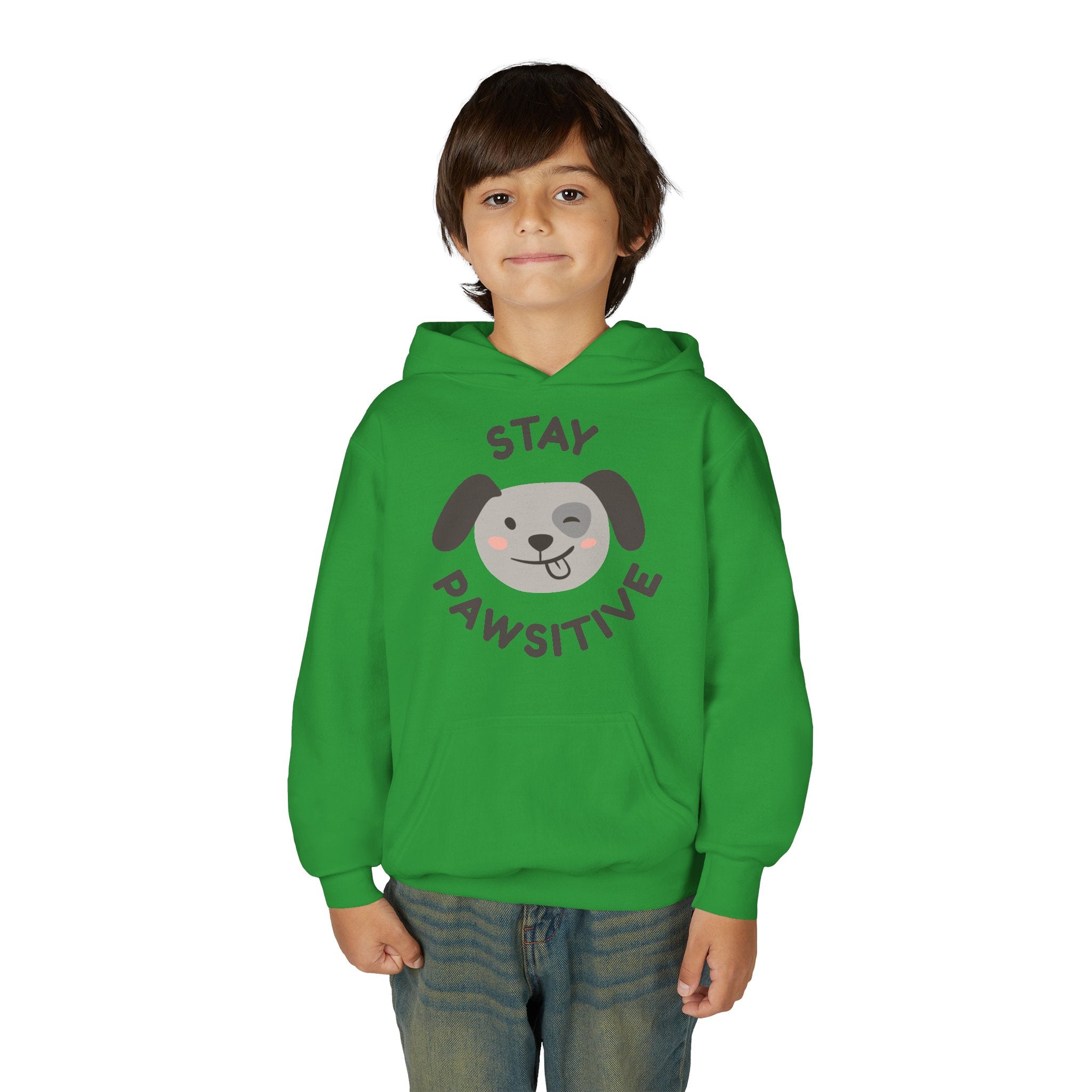Stay Pawsitive Youth Hoodie – Cute Dog Graphic Kids Sweatshirt