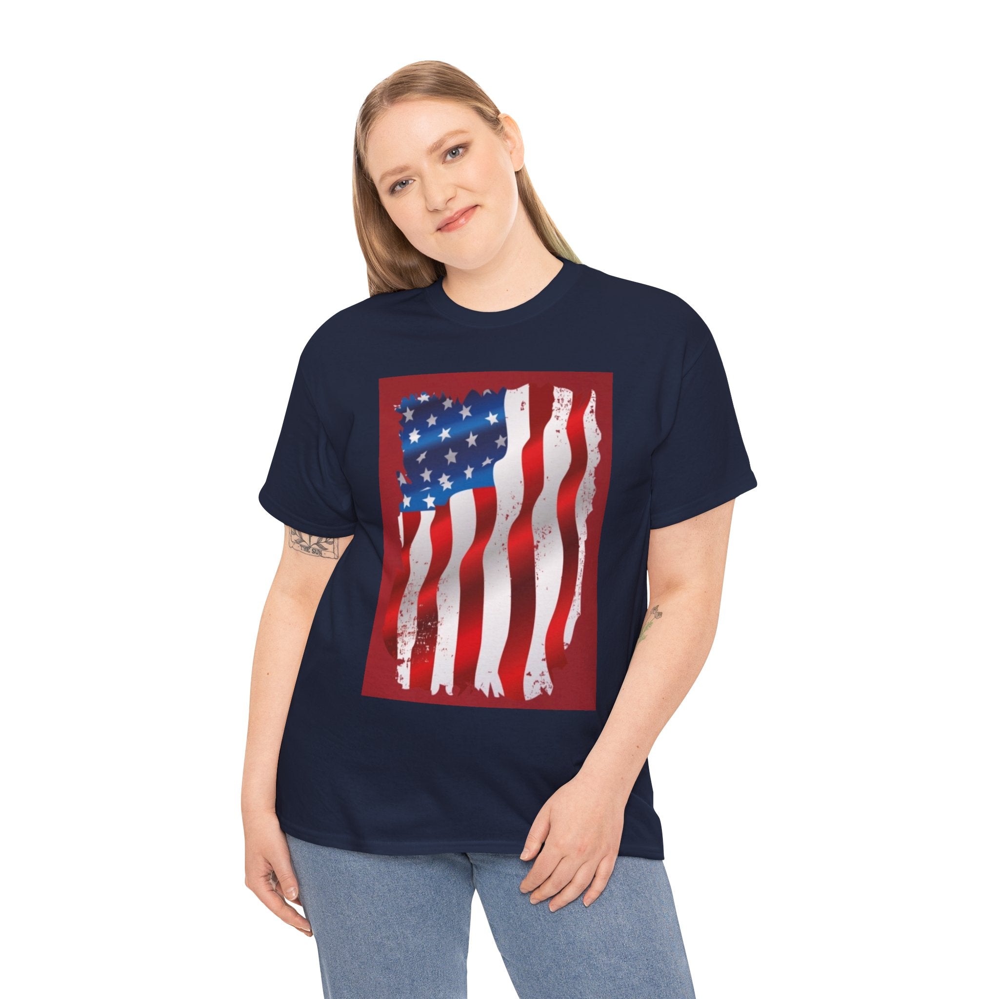 American Flag Graphic Tee — Distressed Wavy Stars & Stripes