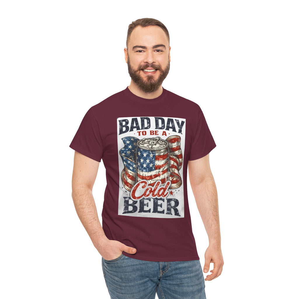 Bad Day to Be a Cold Beer T-Shirt — American Flag Beer Can Graphic Tee