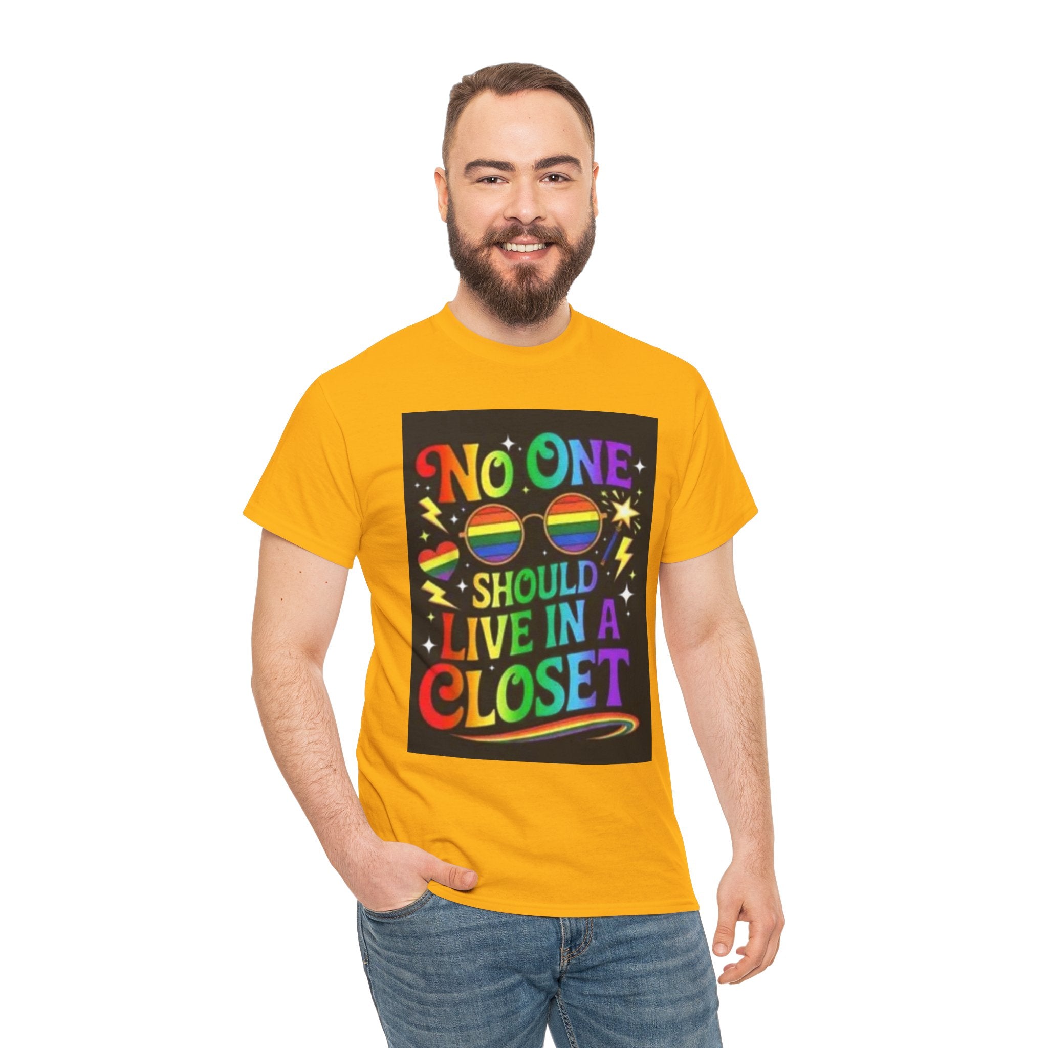 T‑Shirt — "No One Should Live in a Closet" Rainbow Pride Tee