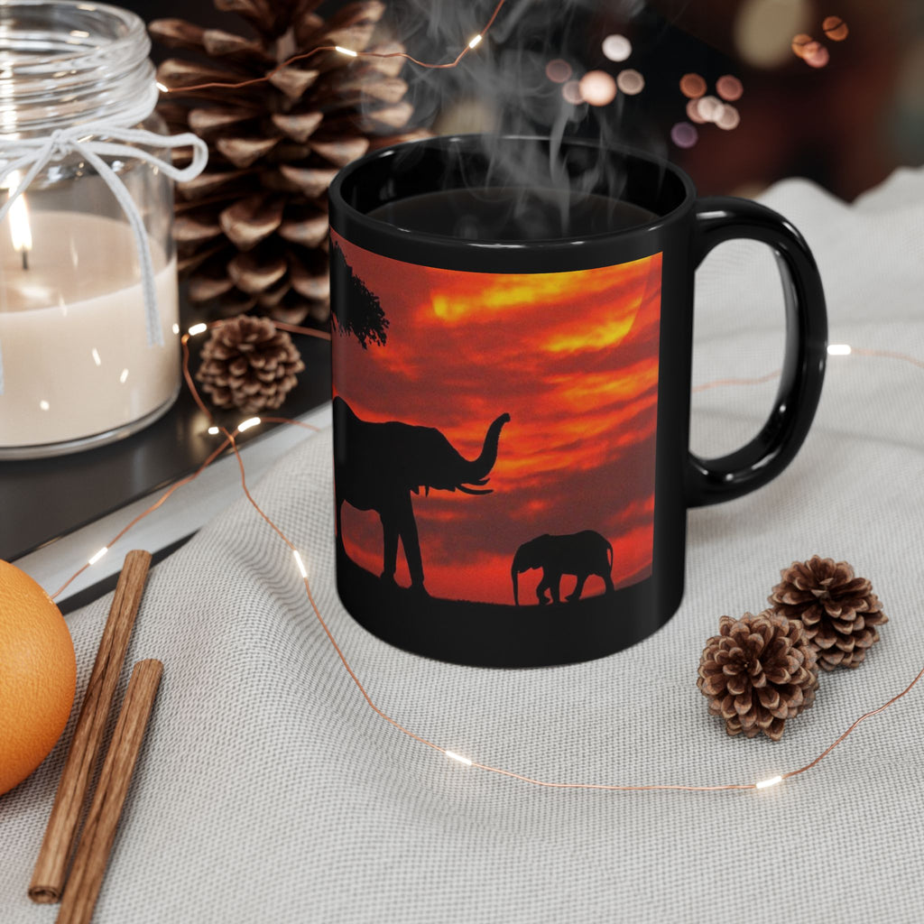 Elephant Sunset Mug — African Safari Silhouette Coffee Cup (11oz/15oz)