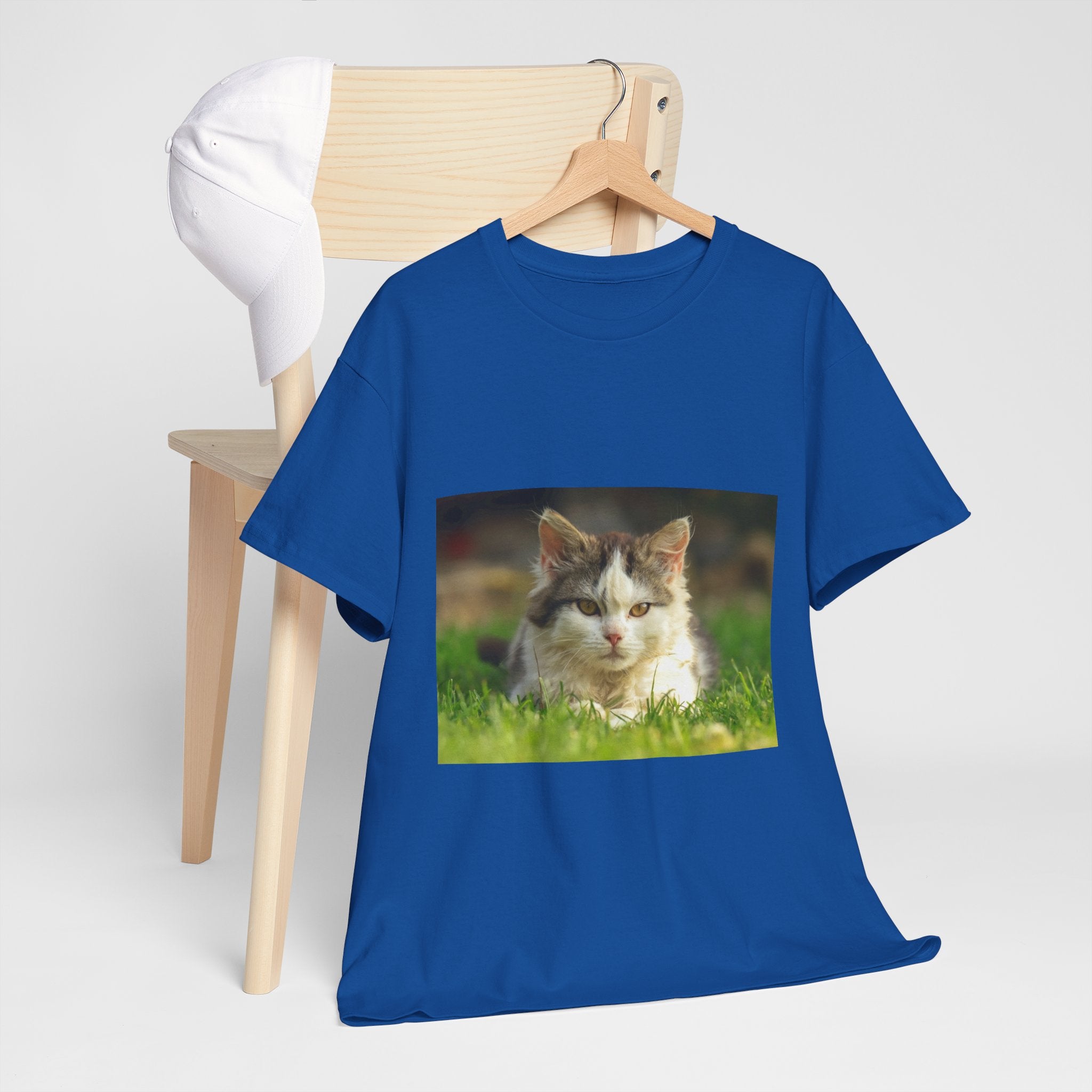 Cat Photo Tee — Relaxed Cat Lying in Grass T-Shirt