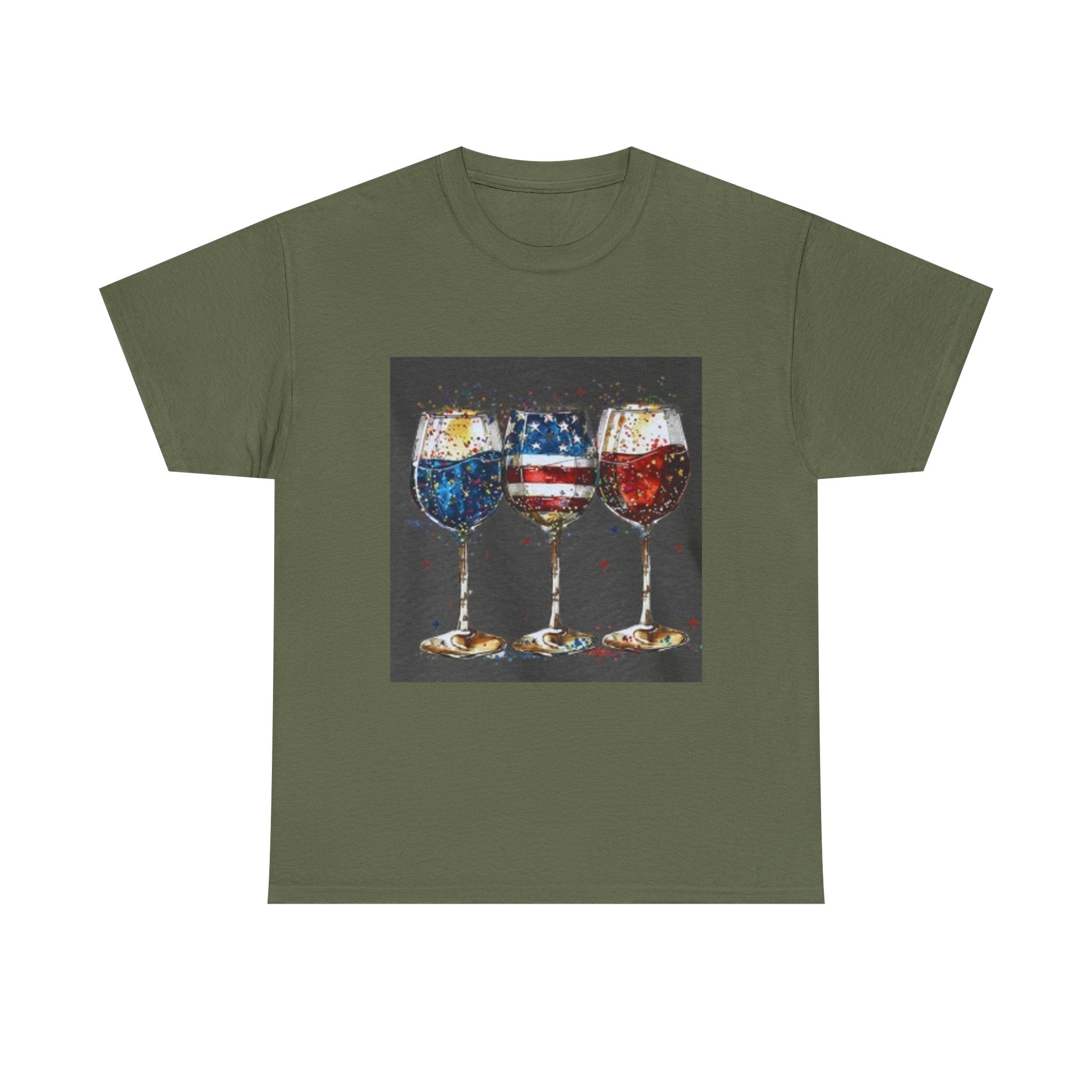Wine Glasses with American Flag Design Tee