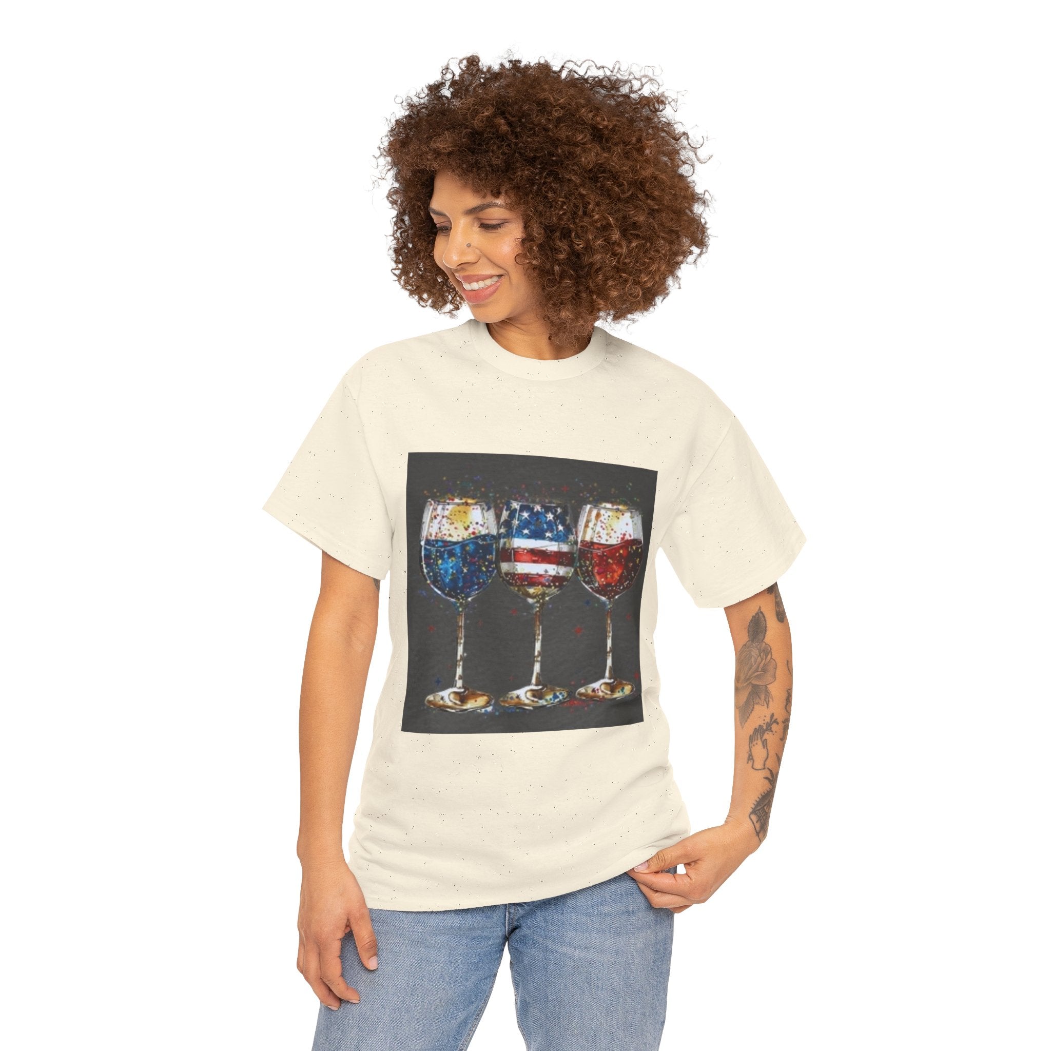 Wine Glasses with American Flag Design Tee