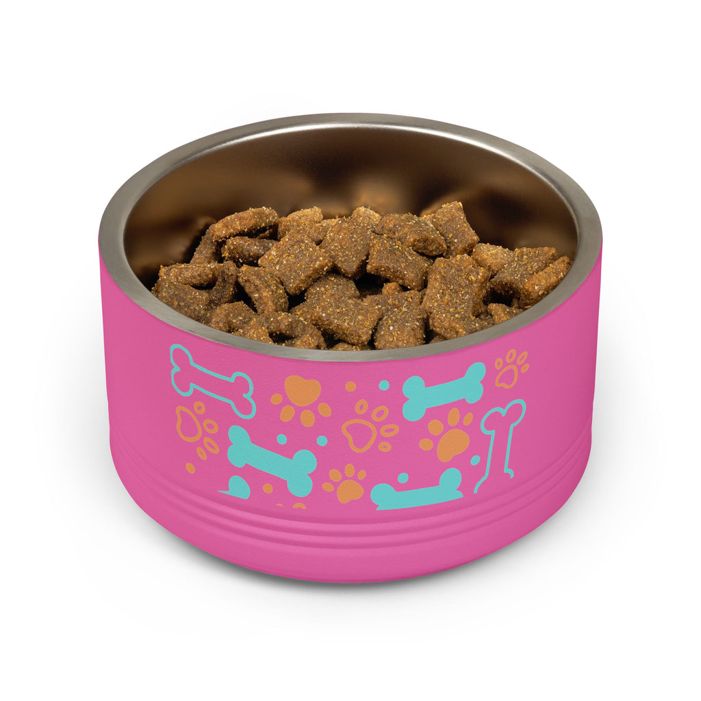 Dog Bone & Paw Print Pet Bowl — 18oz Stainless Steel Dog Food Dish