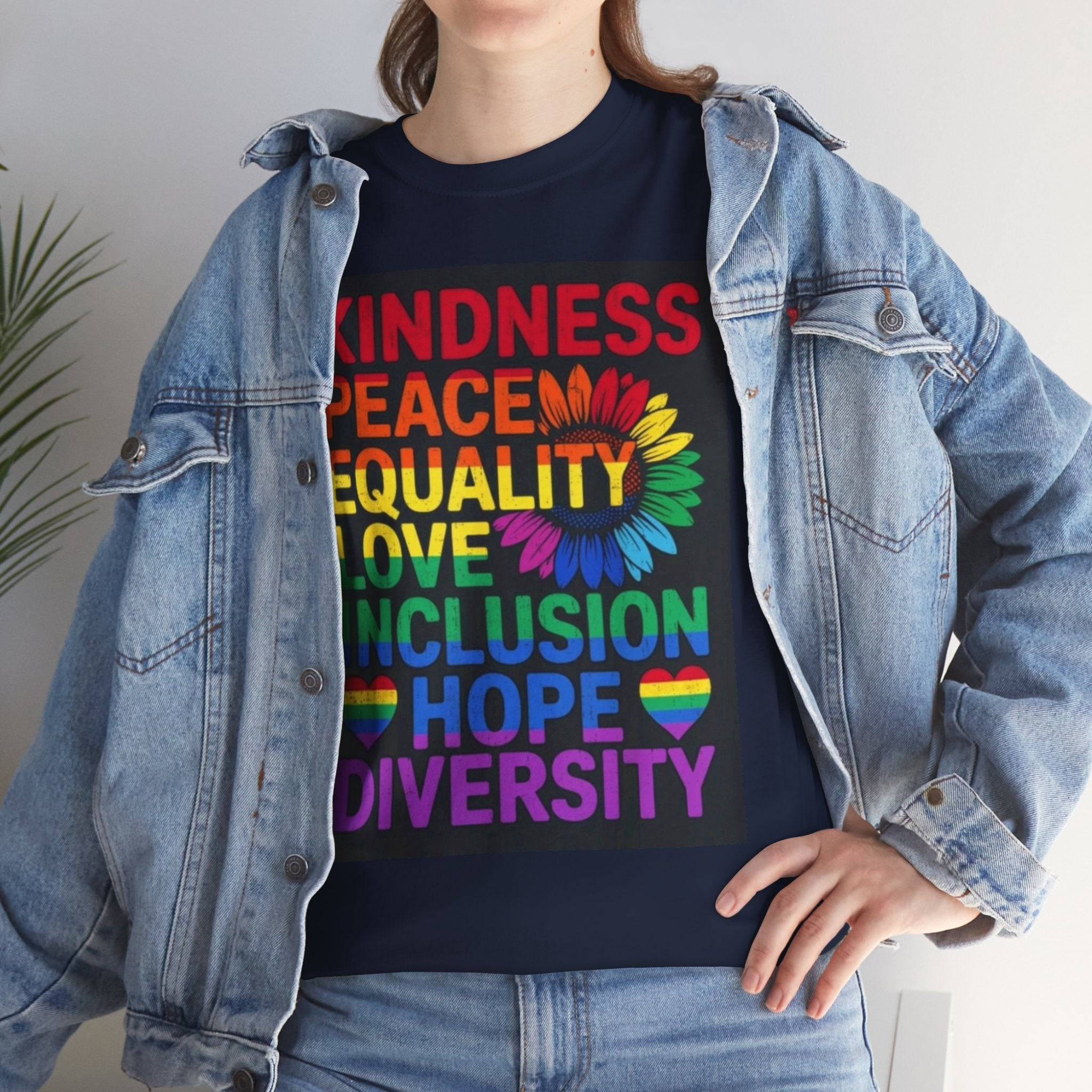 Kindness Peace Equality Rainbow T-Shirt — Pride Inclusion & Diversity Tee
