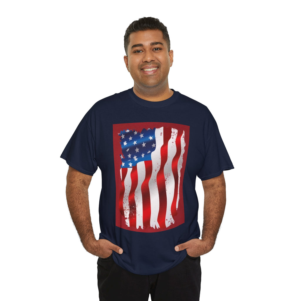 American Flag Graphic Tee — Distressed Wavy Stars & Stripes