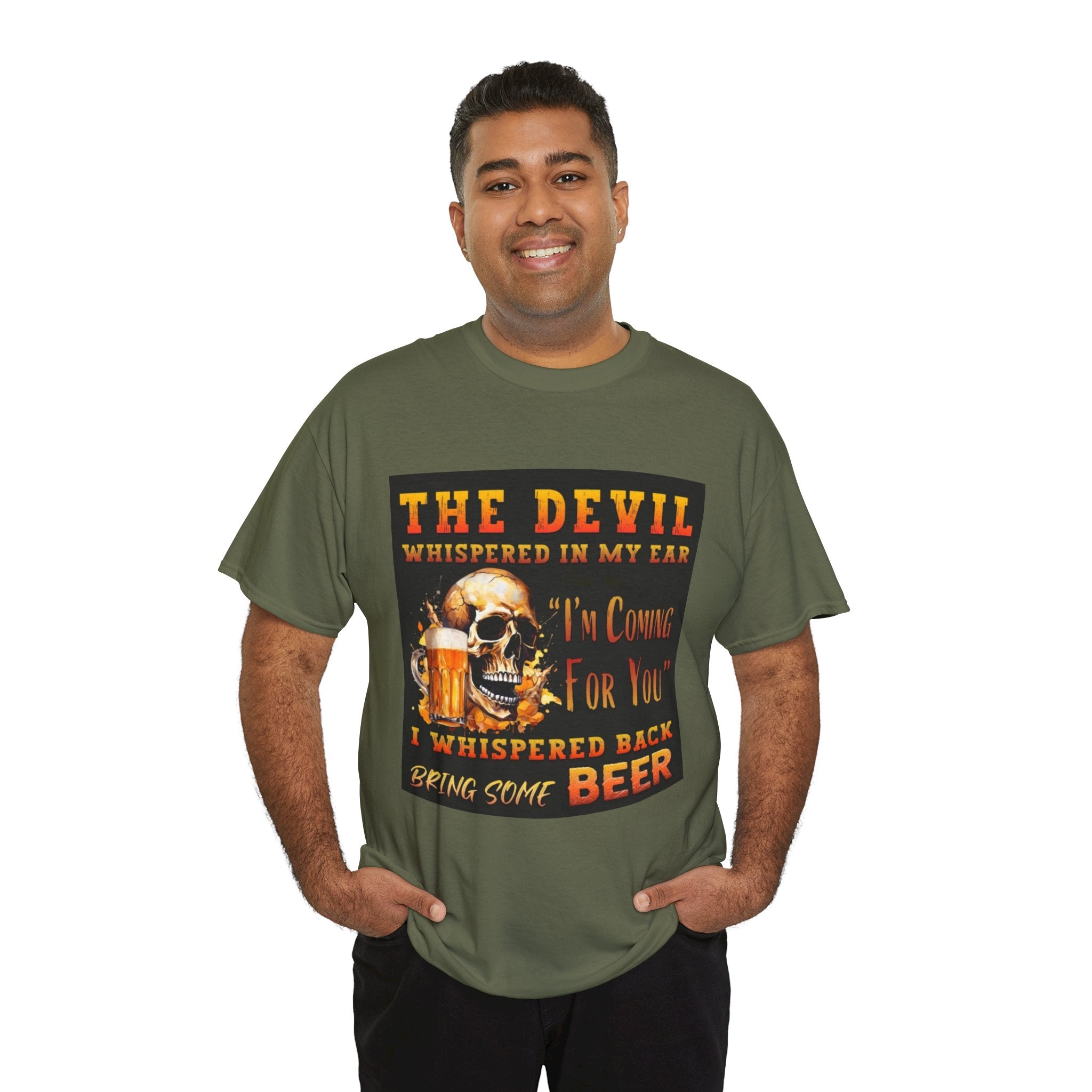 Devil Whispered T-Shirt — “I’m Coming For You” Skull Beer Graphic Tee