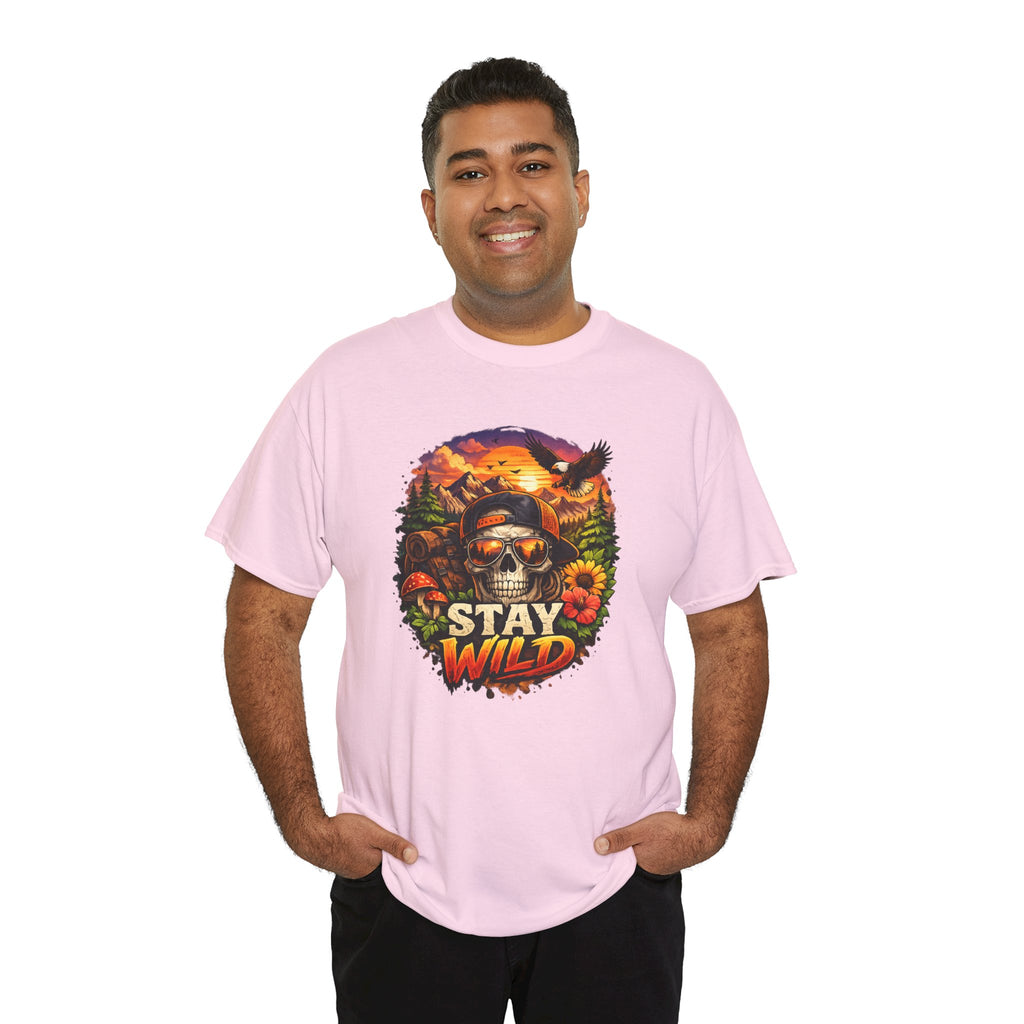 Stay Wild Skull Tee — Vintage Sunset Skull & Sunflower Graphic T-Shirt