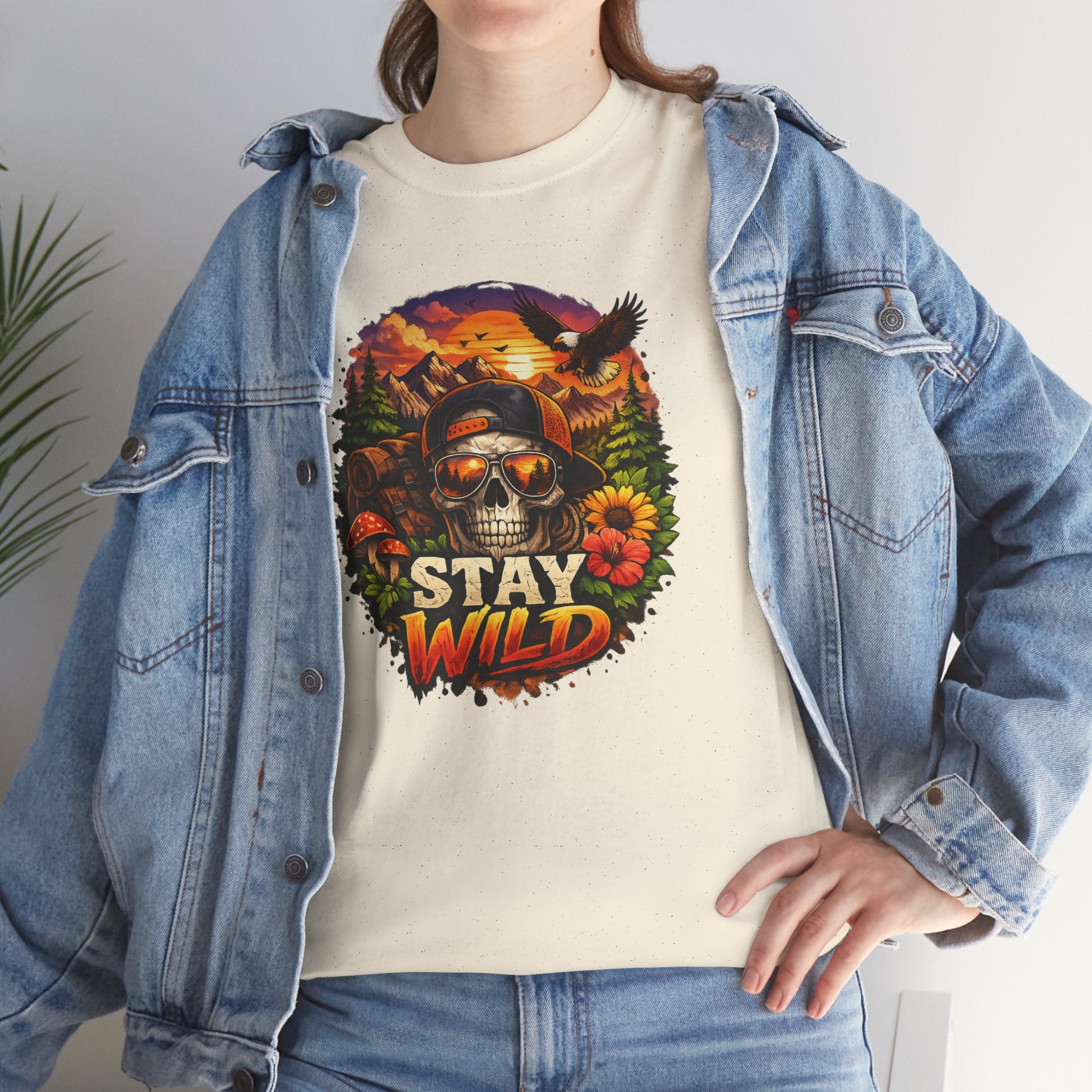 Stay Wild Skull Tee — Vintage Sunset Skull & Sunflower Graphic T-Shirt
