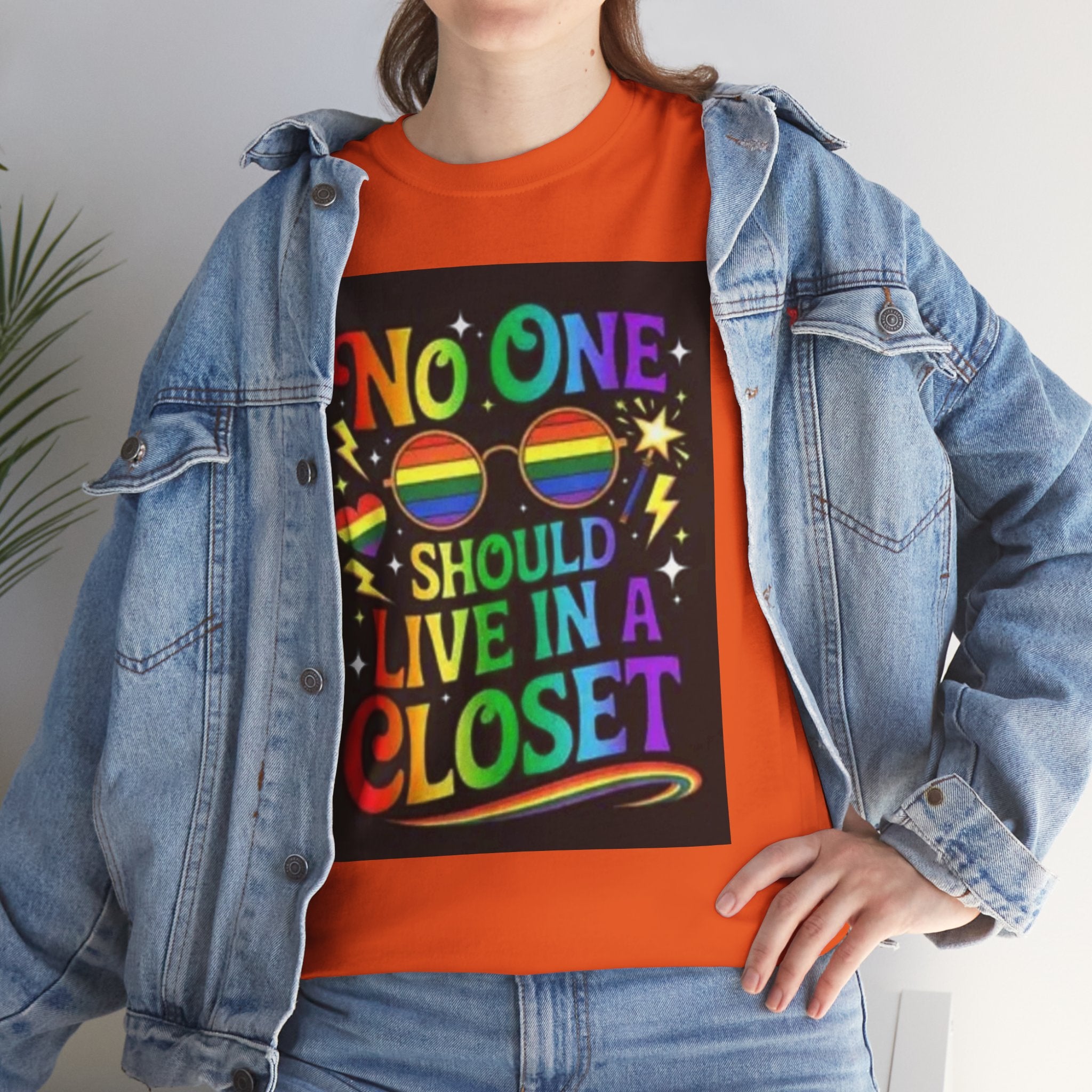 T‑Shirt — "No One Should Live in a Closet" Rainbow Pride Tee