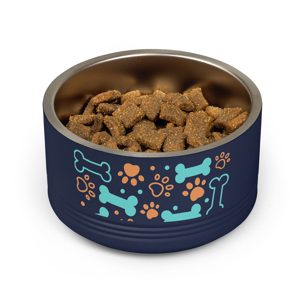 Dog Bone & Paw Print Pet Bowl — 18oz Stainless Steel Dog Food Dish