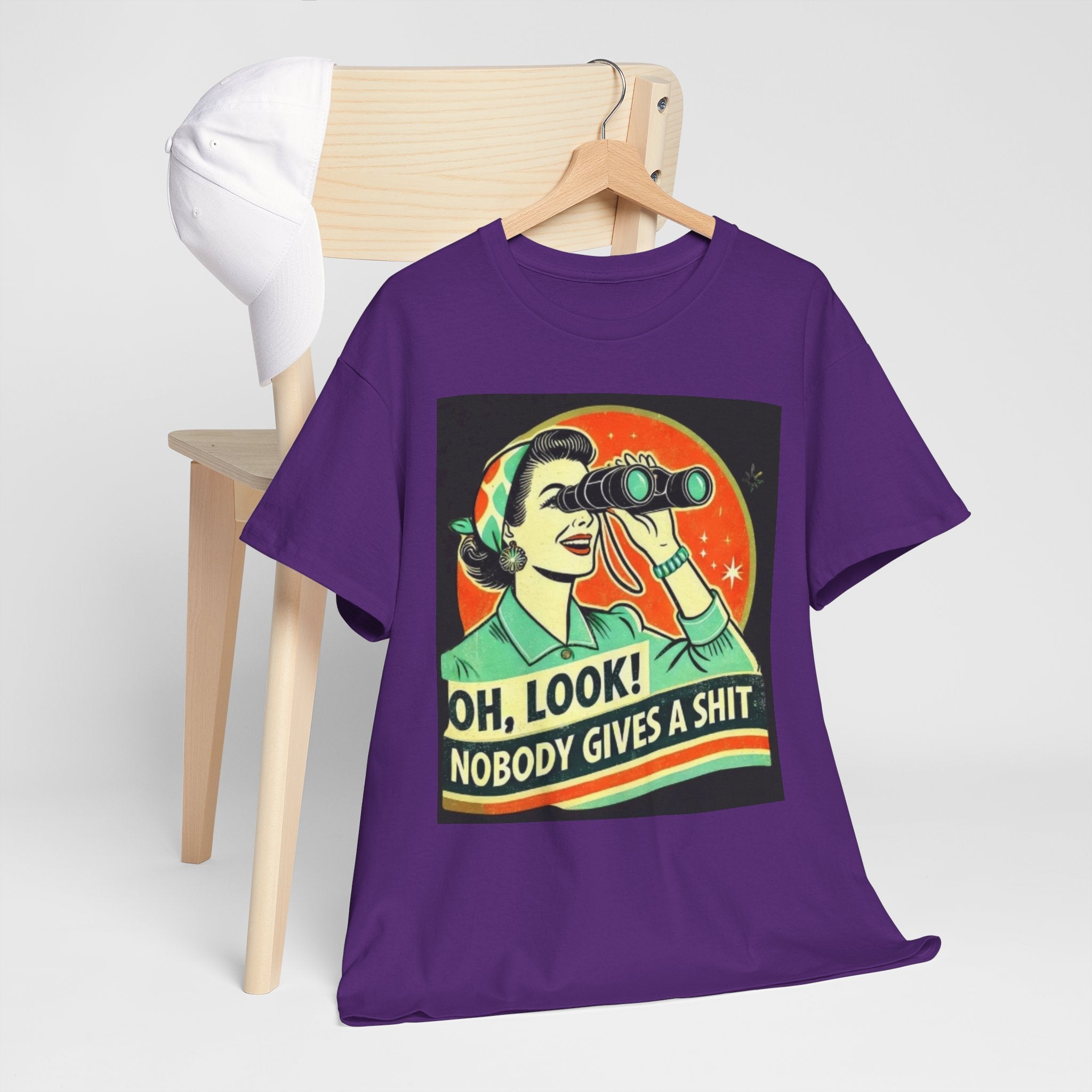 Graphic Tee — "Oh, Look! Nobody Gives a Shit" Retro Binoculars Design