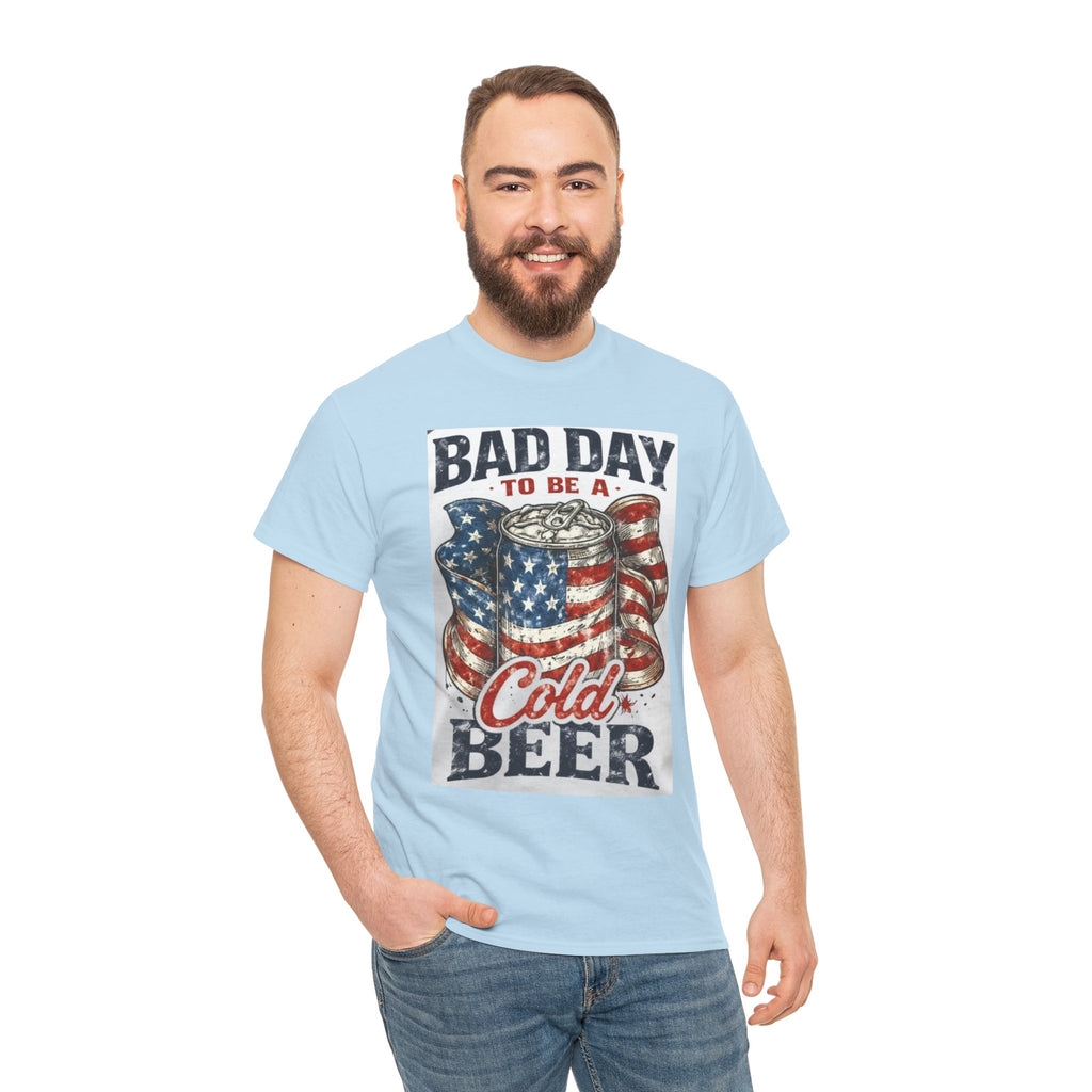 Bad Day to Be a Cold Beer T-Shirt — American Flag Beer Can Graphic Tee