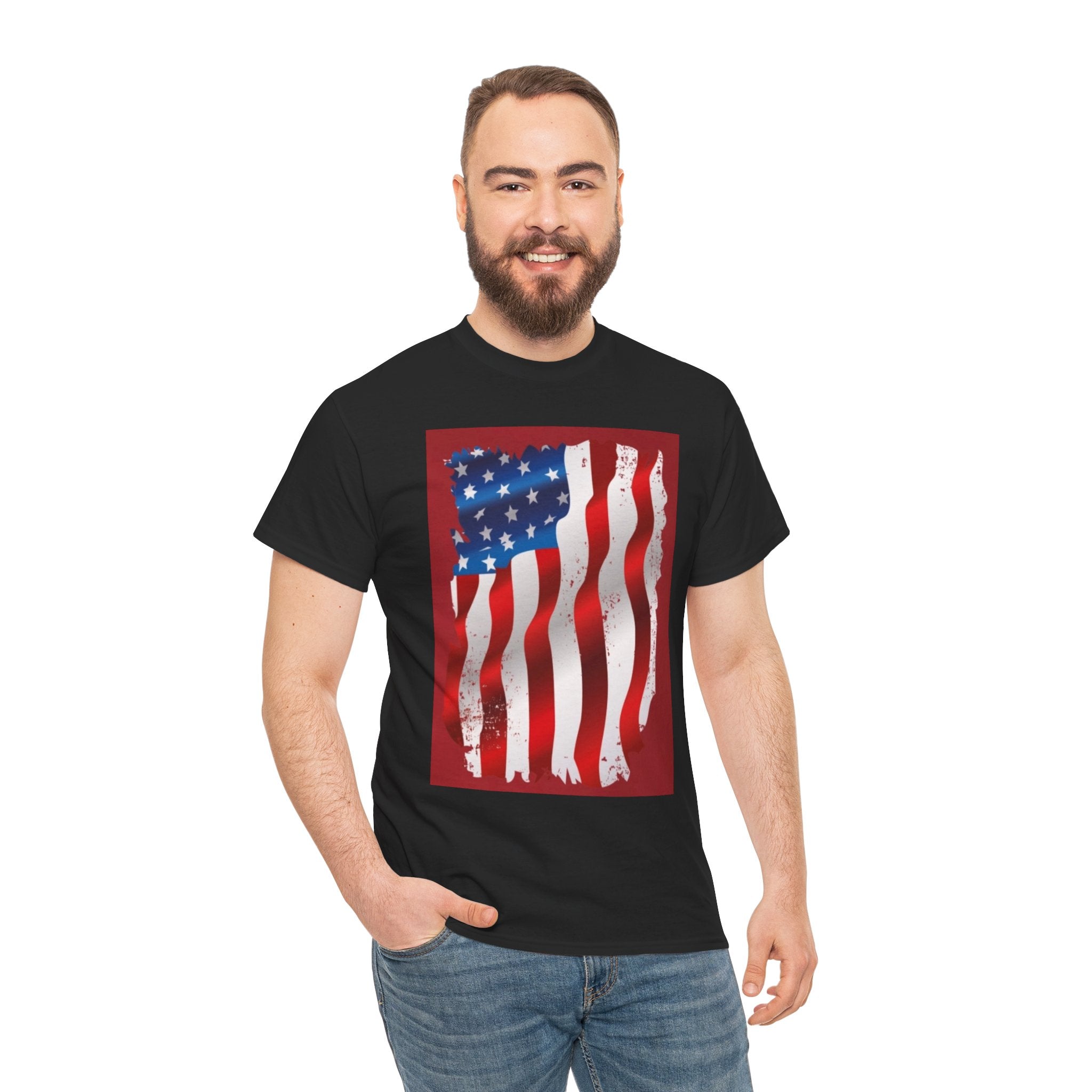 American Flag Graphic Tee — Distressed Wavy Stars & Stripes