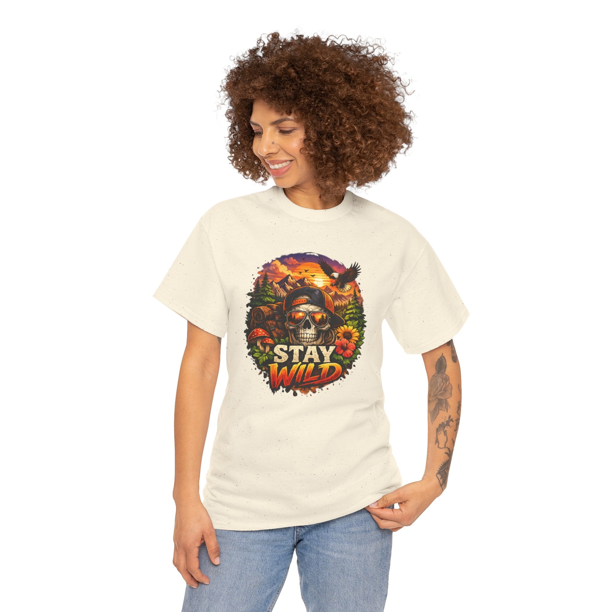 Stay Wild Skull Tee — Vintage Sunset Skull & Sunflower Graphic T-Shirt