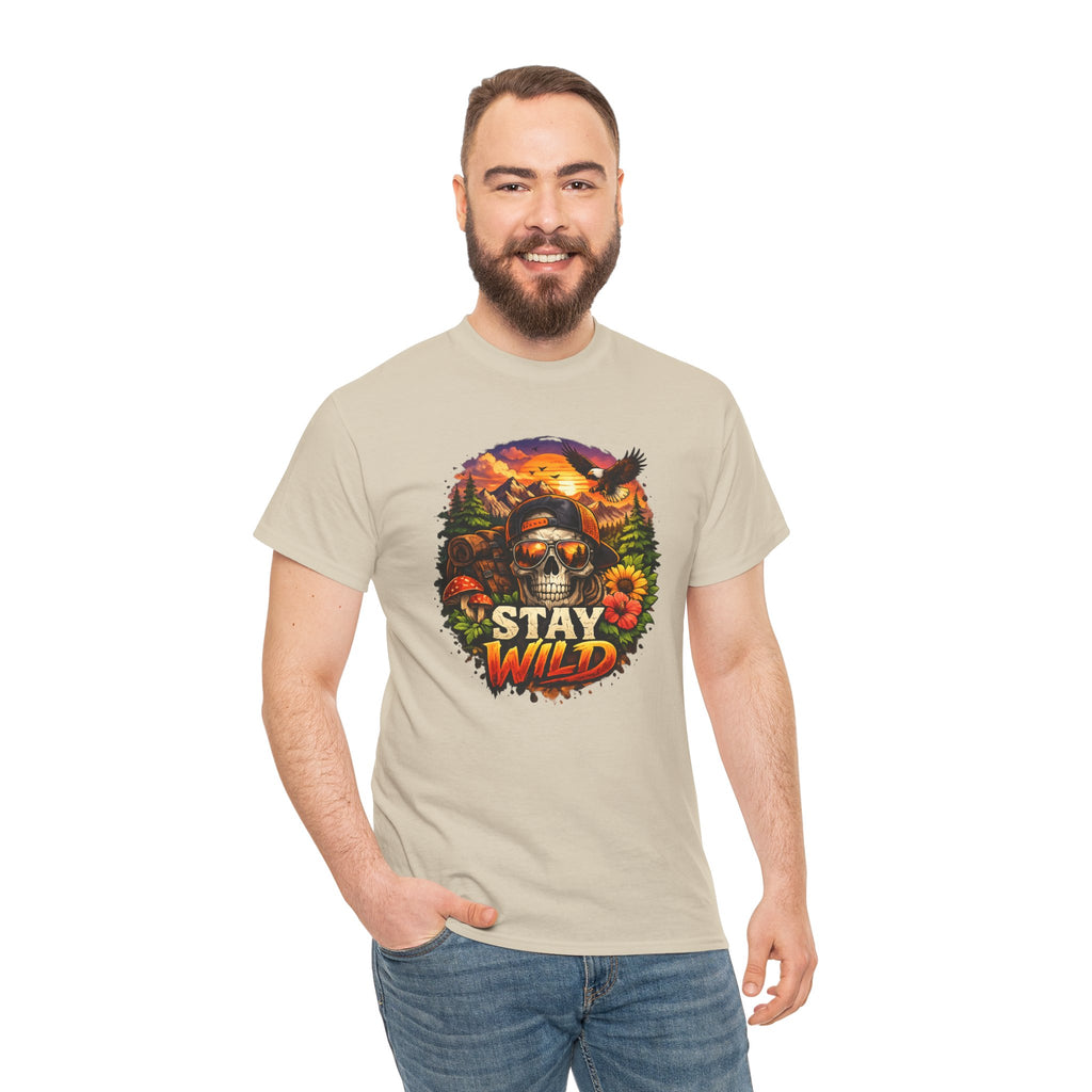 Stay Wild Skull Tee — Vintage Sunset Skull & Sunflower Graphic T-Shirt