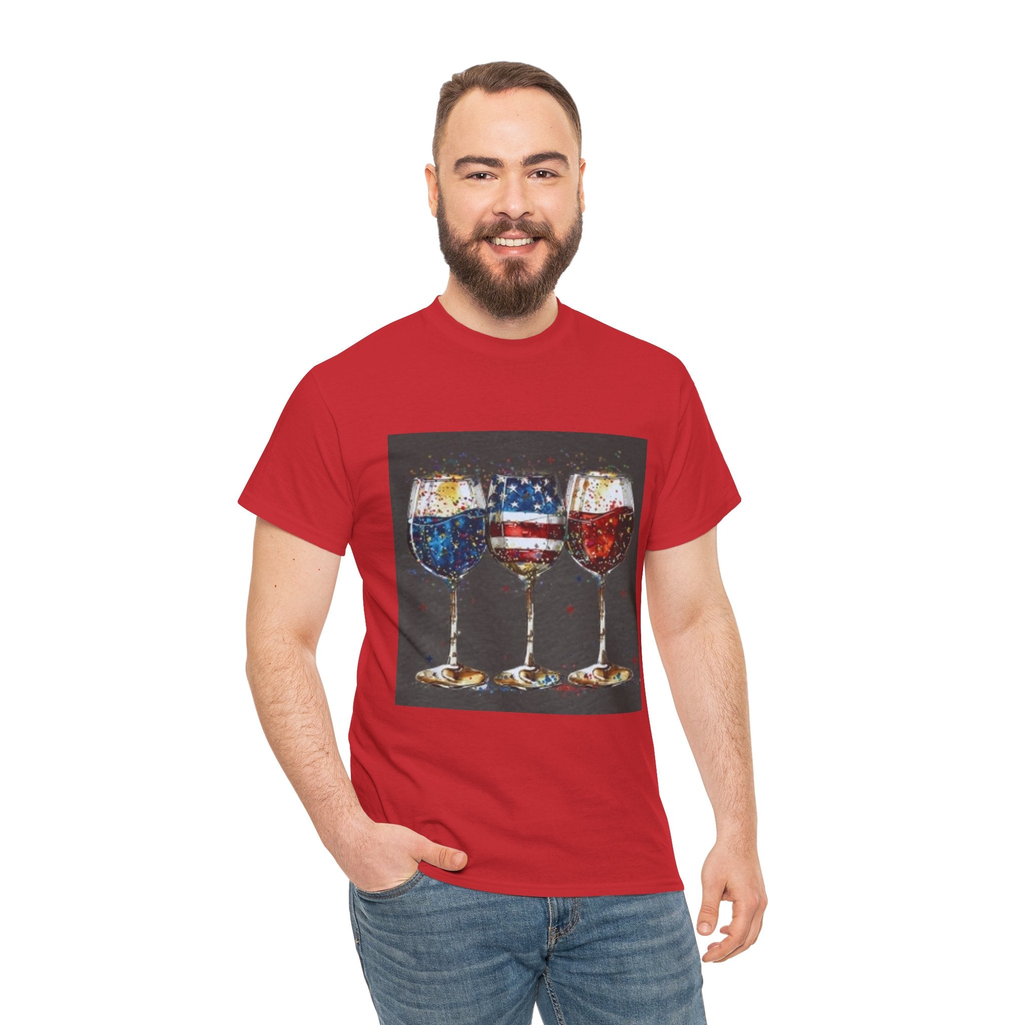 Wine Glasses with American Flag Design Tee