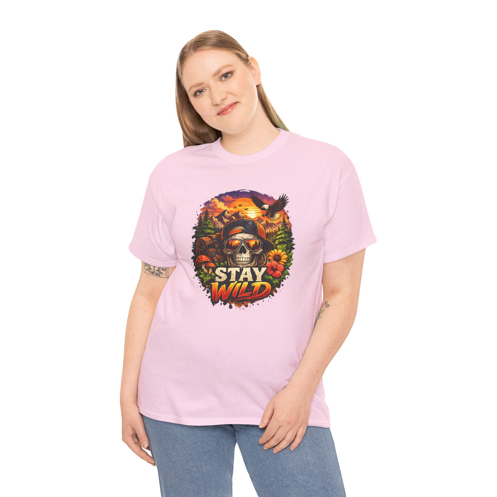 Stay Wild Skull Tee — Vintage Sunset Skull & Sunflower Graphic T-Shirt