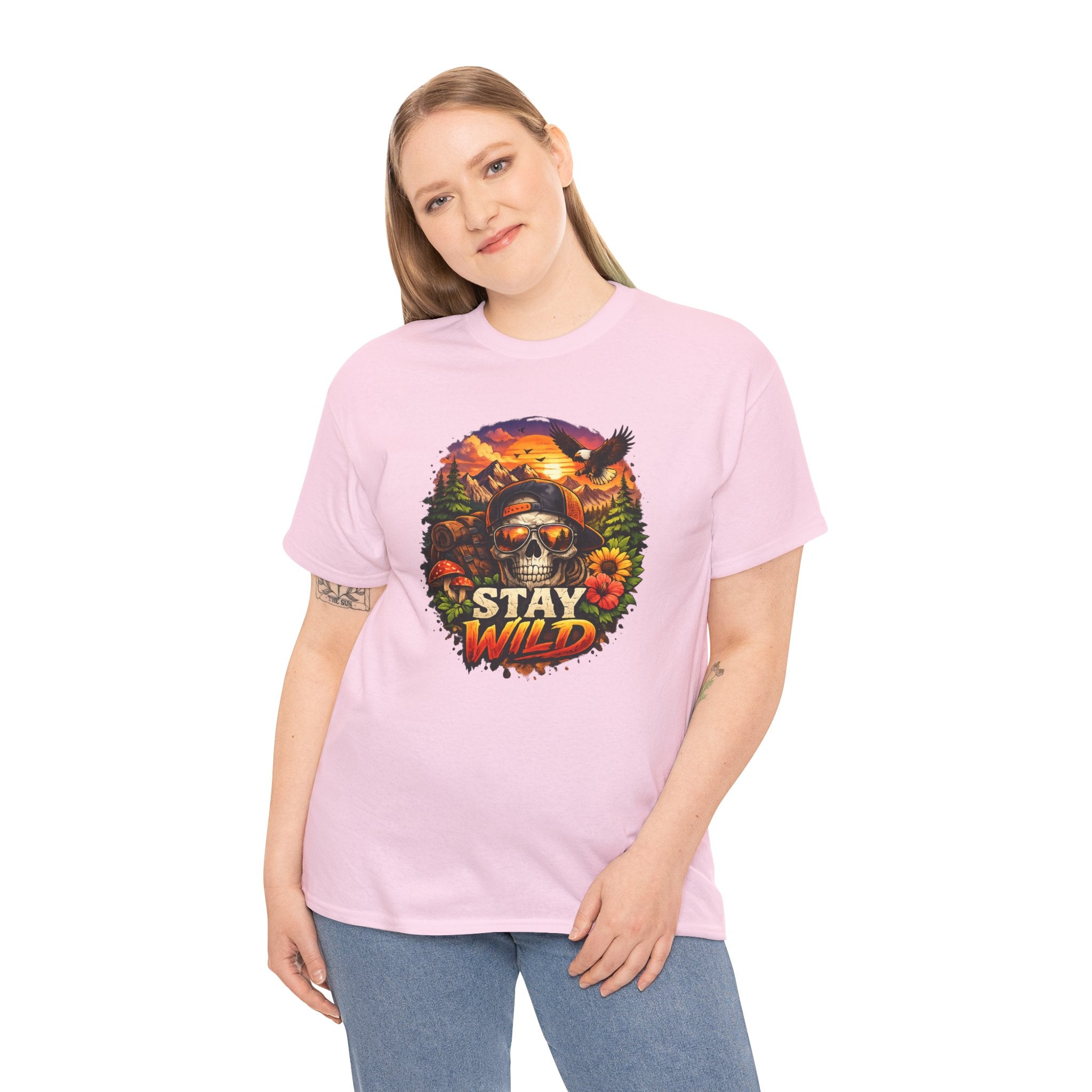 Stay Wild Skull Tee — Vintage Sunset Skull & Sunflower Graphic T-Shirt