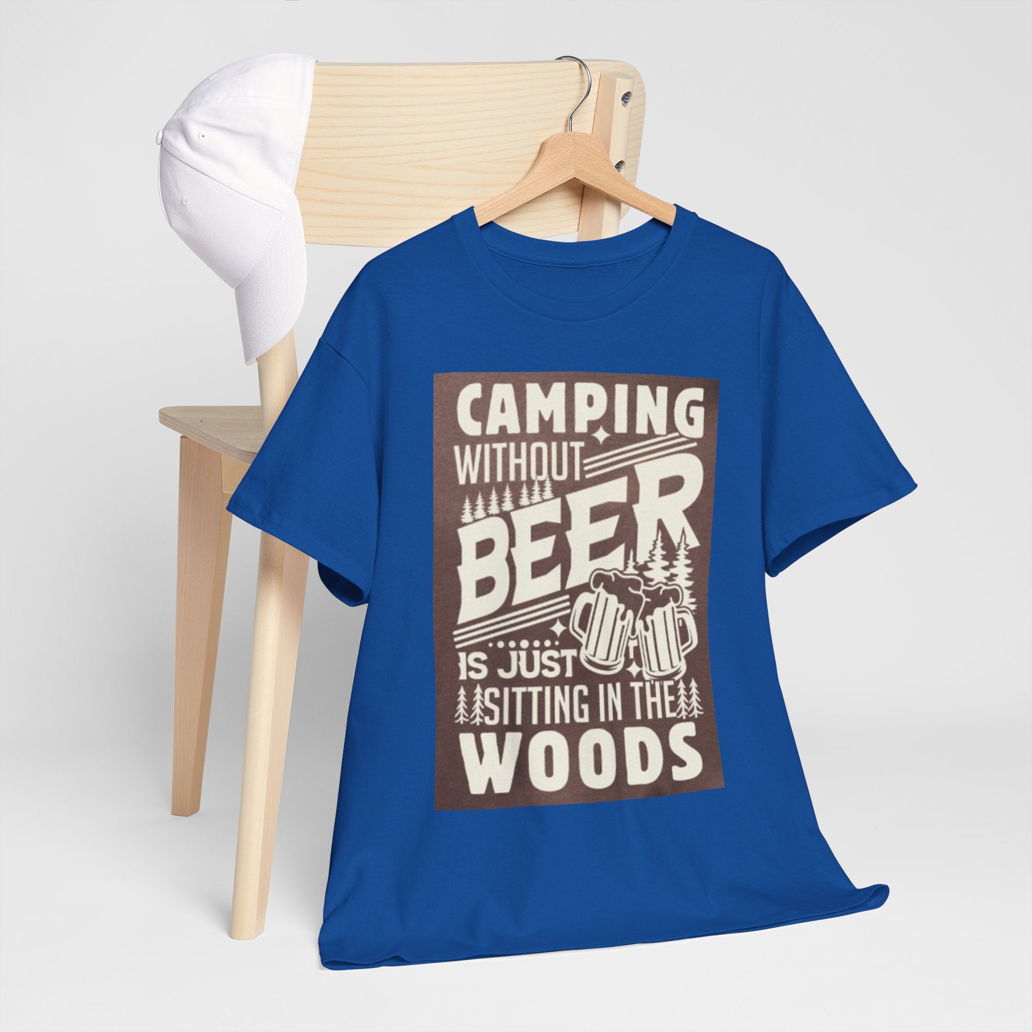 Camping Beer T-Shirt — "Camping Without Beer Is Just Sitting in the Woods" Outdoor Campfire Tee