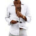 Loose-fit Cardigan With A Lapel Collar Versatile Linen Long-sleeve Shirt