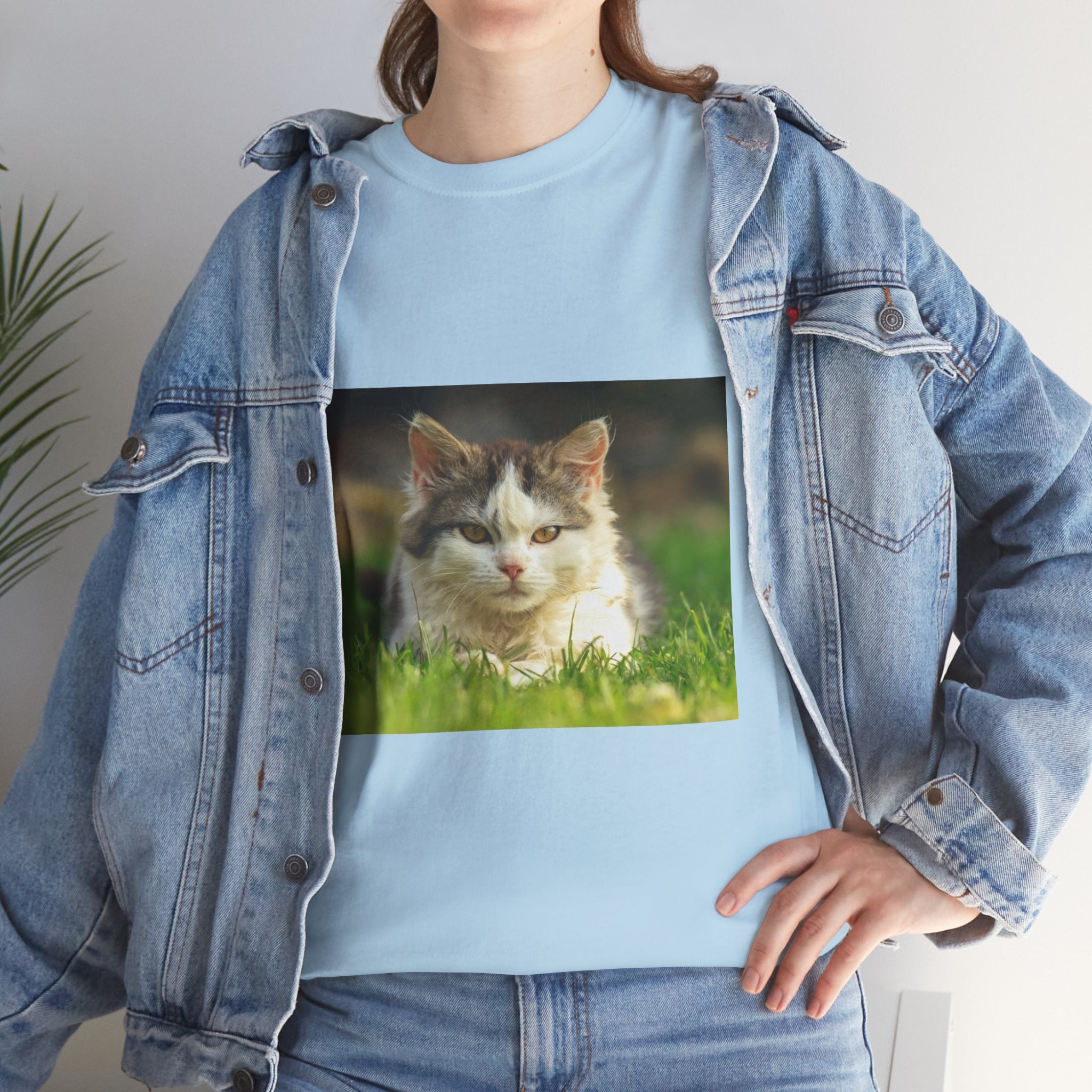 Cat Photo Tee — Relaxed Cat Lying in Grass T-Shirt