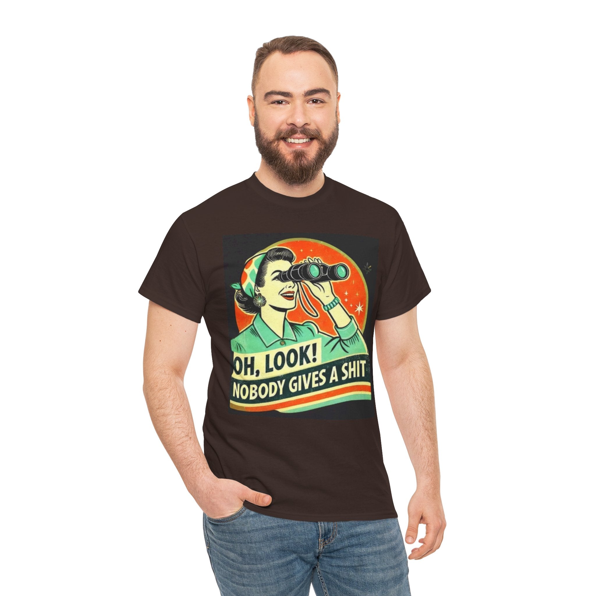 Graphic Tee — "Oh, Look! Nobody Gives a Shit" Retro Binoculars Design